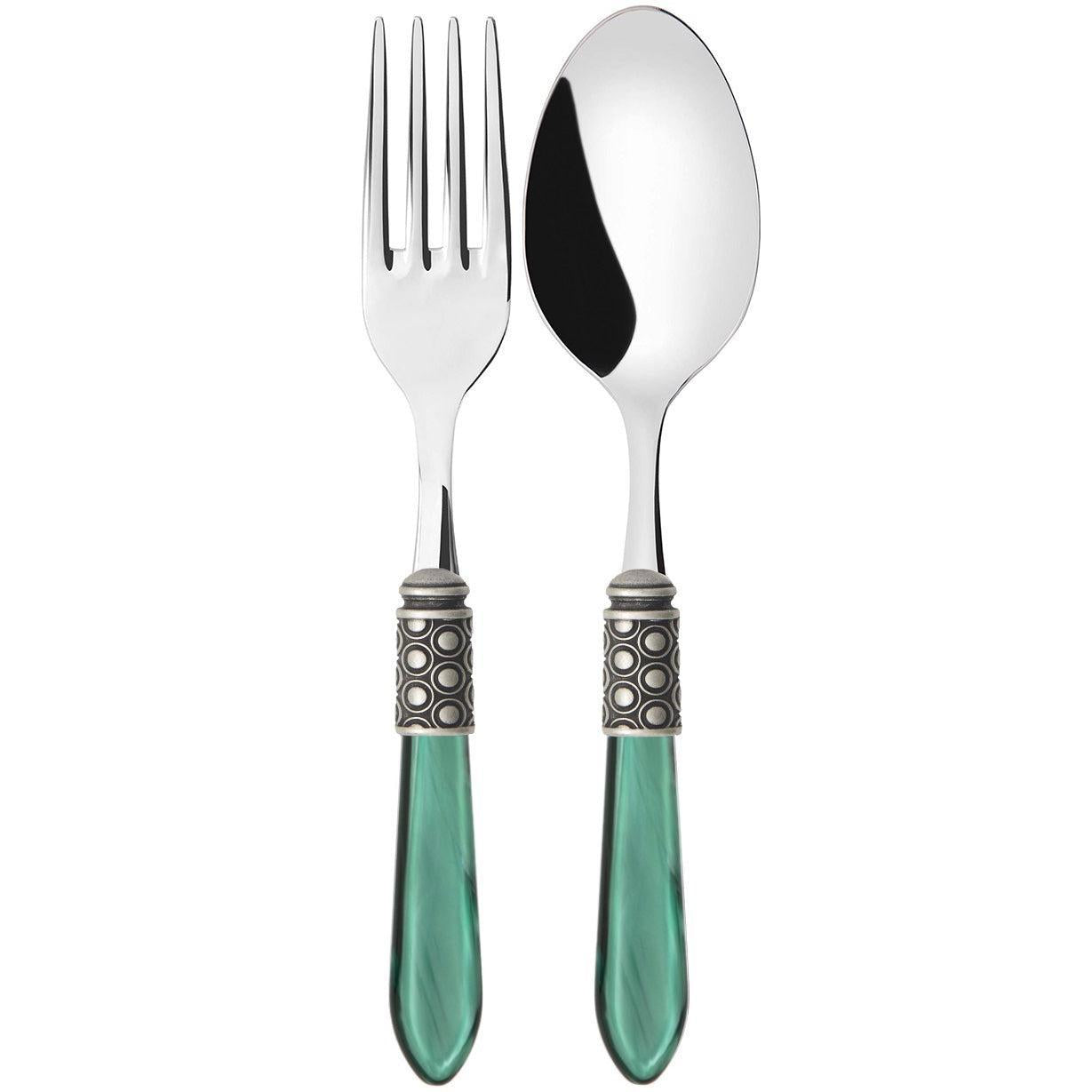 Optical Antique 2 Piece Serving Set - Emerald Green