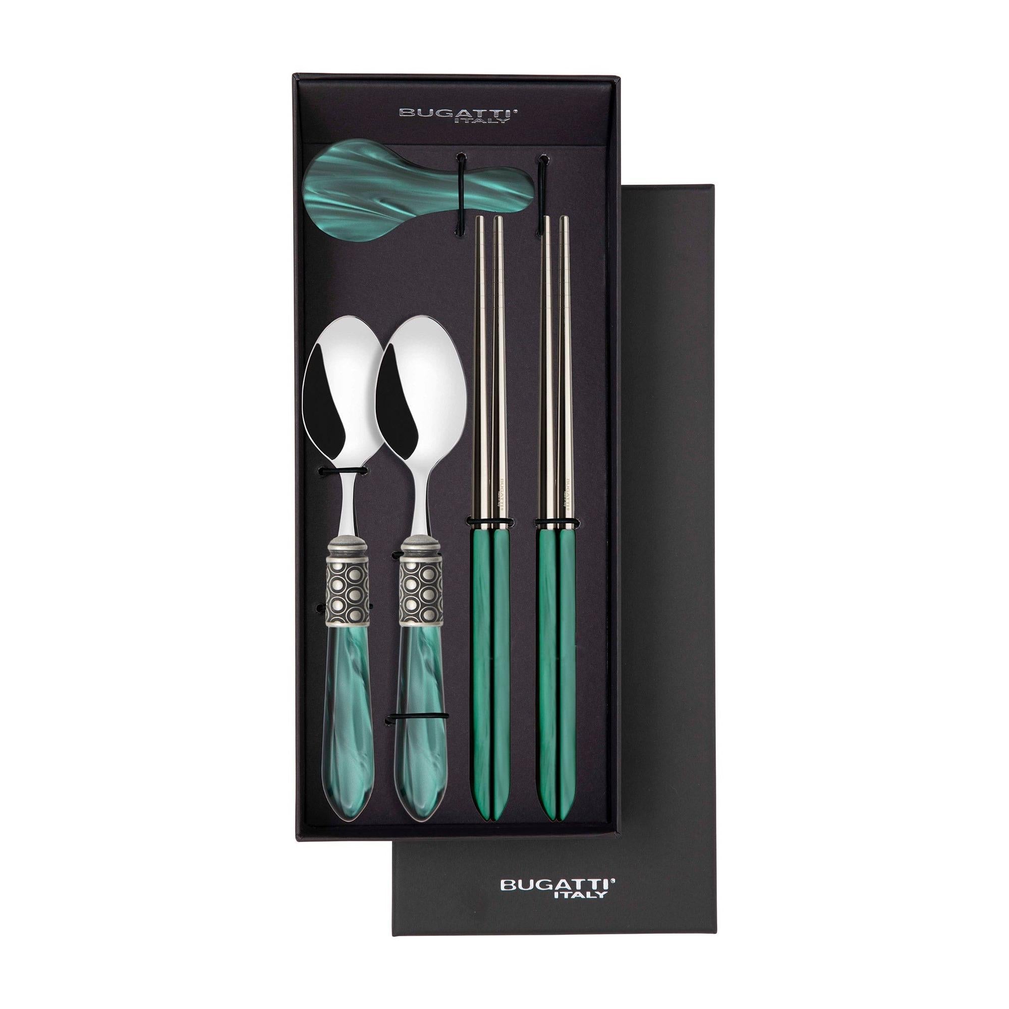 Optical Antique Chopsticks set for 2 - Emerald Green