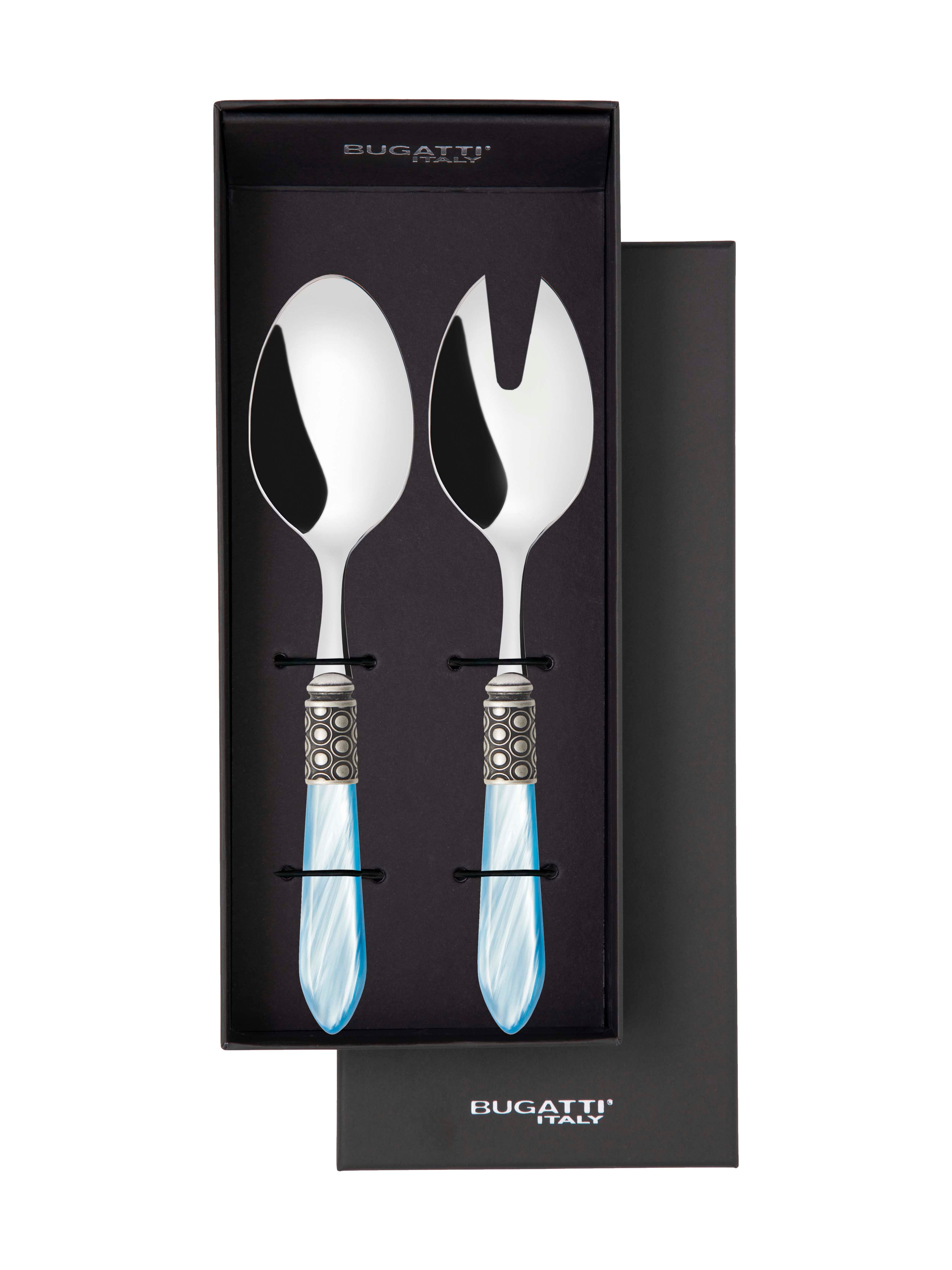 Optical Antique 2 Piece Salad Servers - Sky Blue