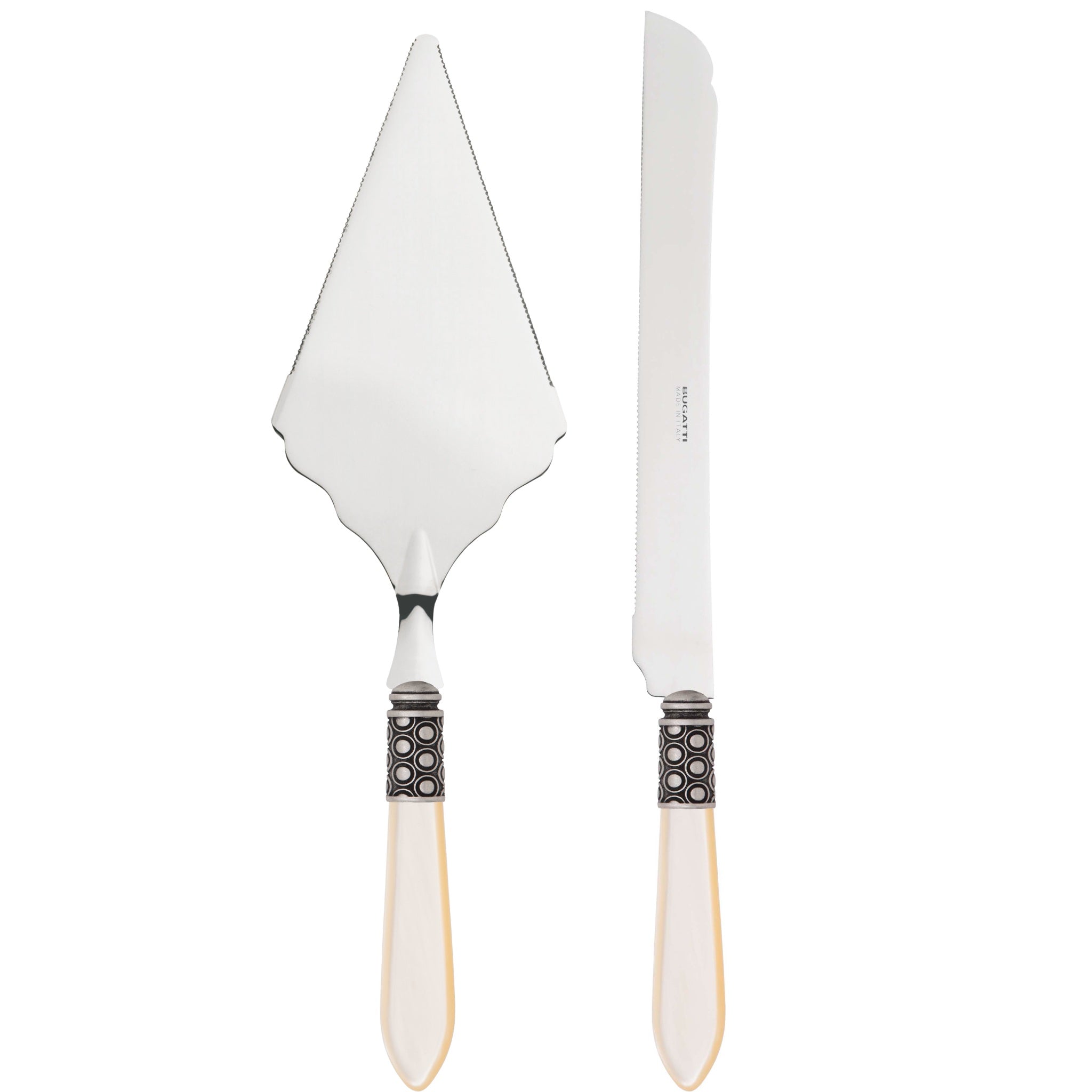 Optical Antique 2 Piece Large Cake Serving Set serrated - Ivory