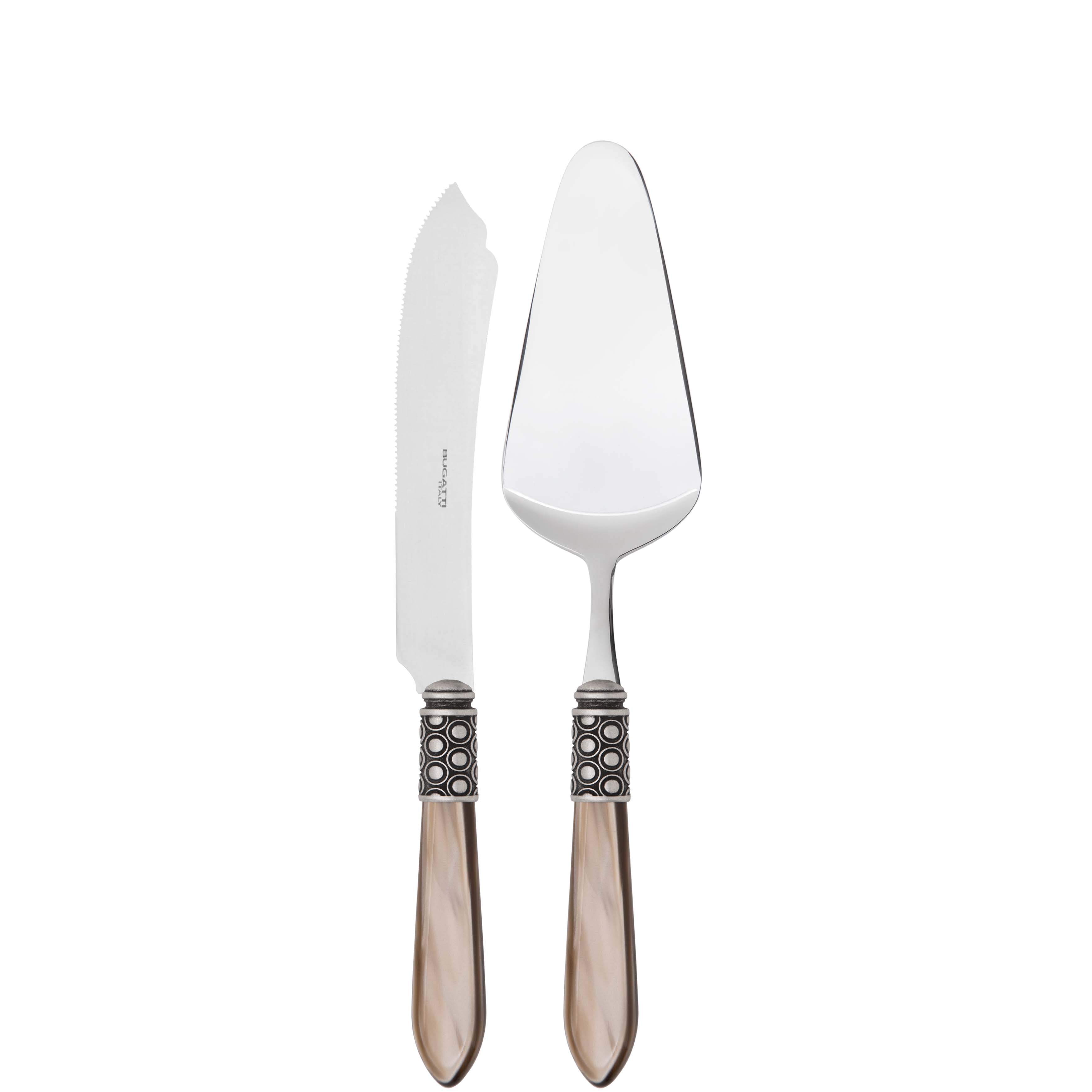 Optical Antique 2 Piece Cake Serving set - taupe-Casa Bugatti USA