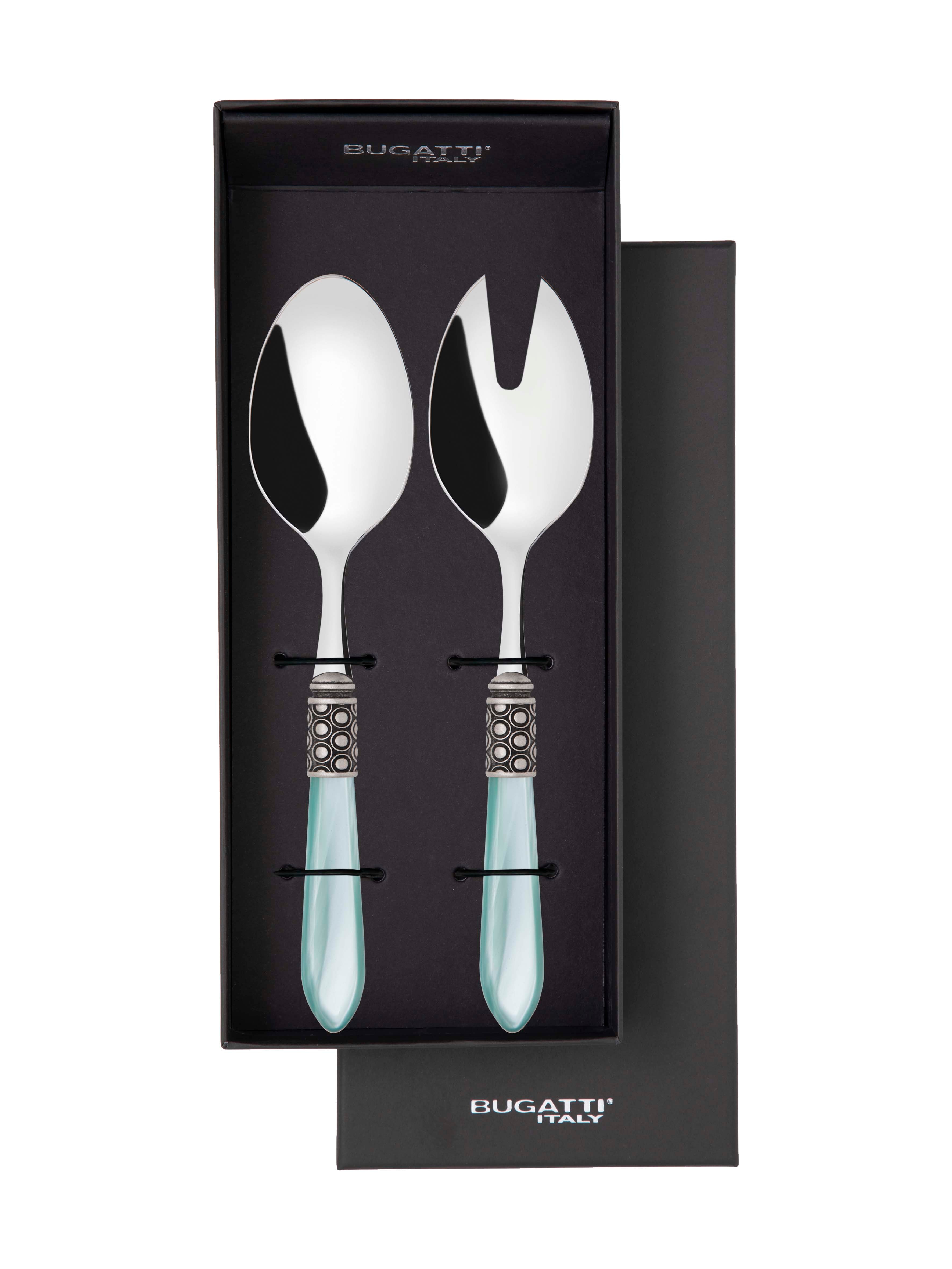 Optical Antique 2 Piece Salad Servers - Aqua