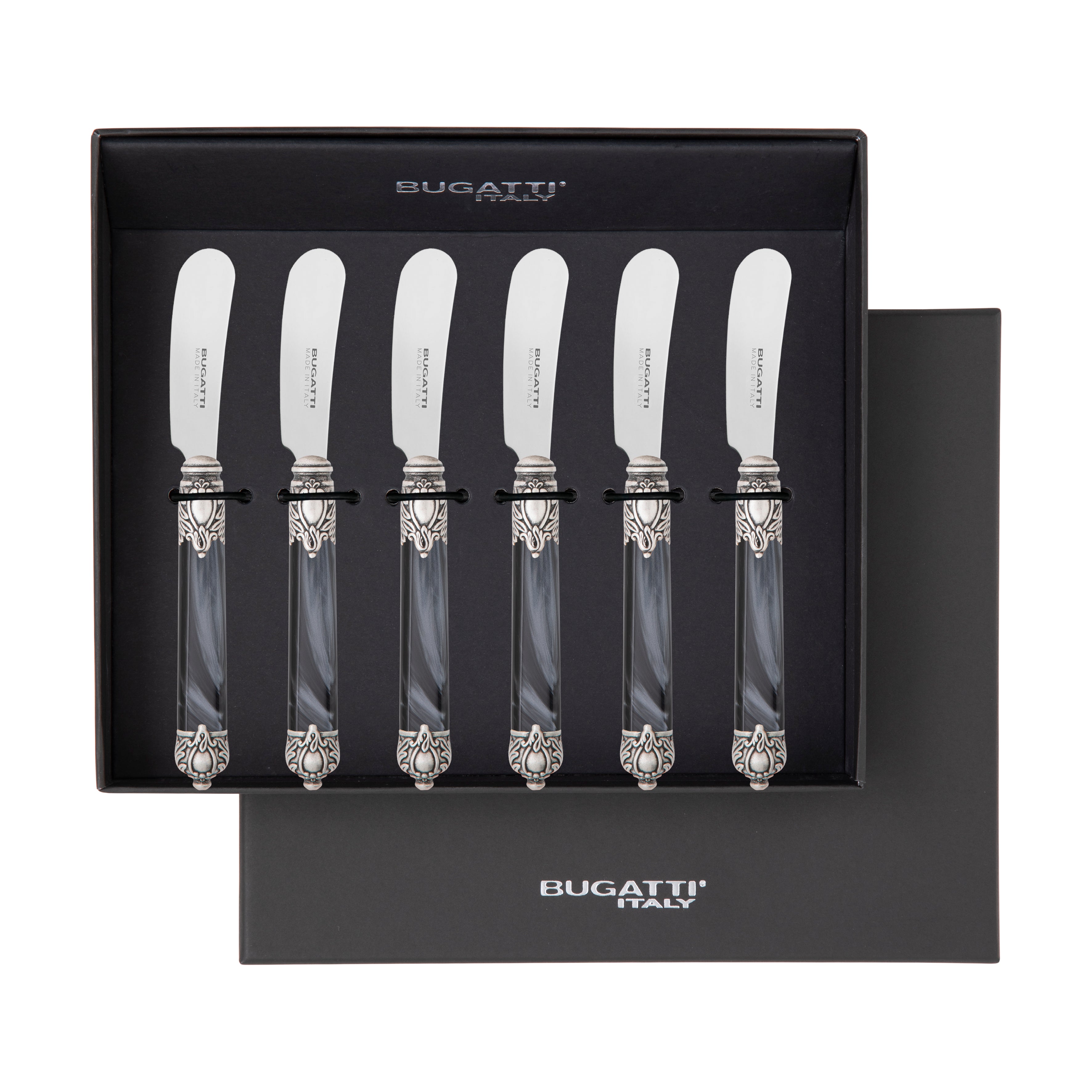 Rinascimento Antique Silver Butter Knife Set - Charcoal