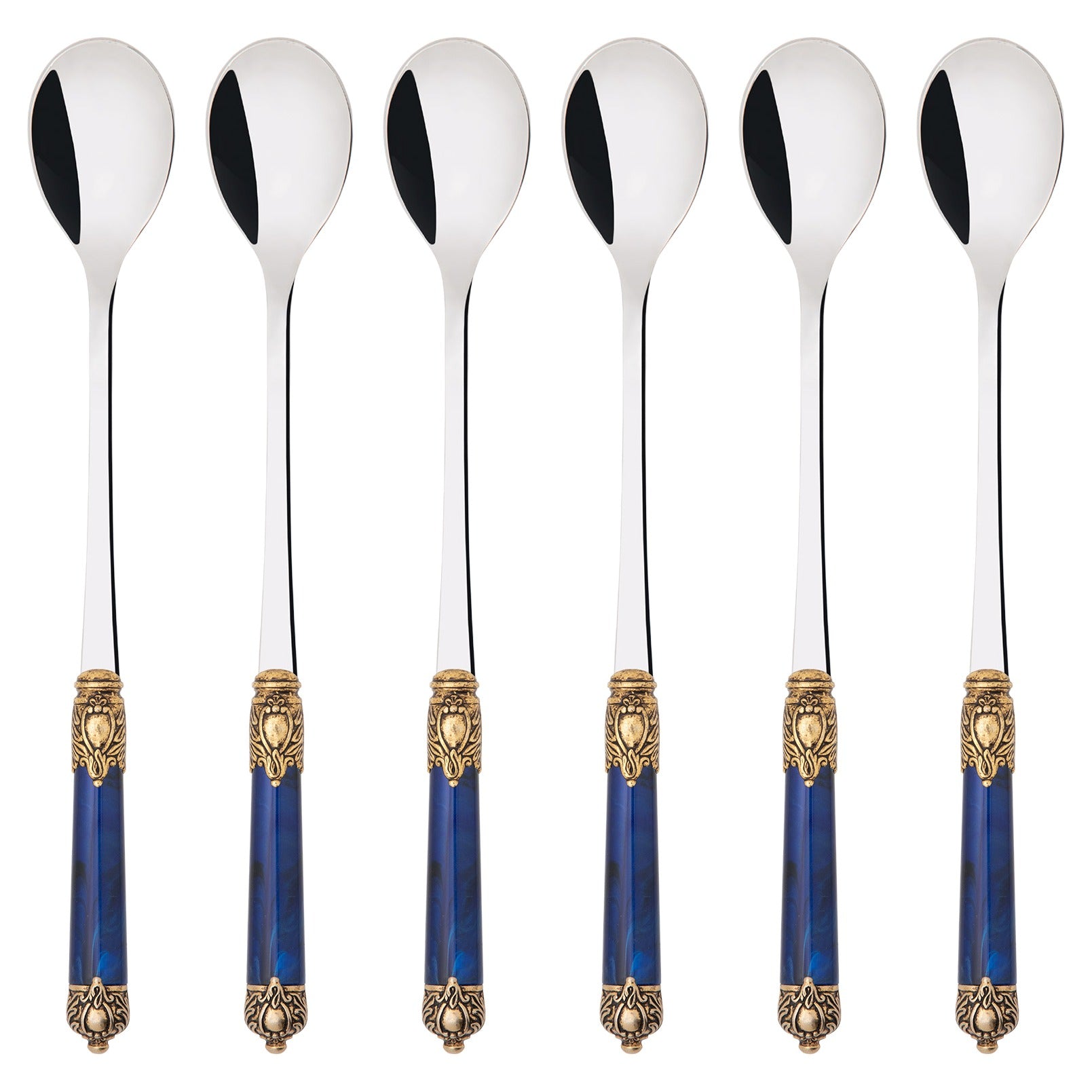 Rinascimento Antique Gold Ice Tea Spoon Set - Royal Blue