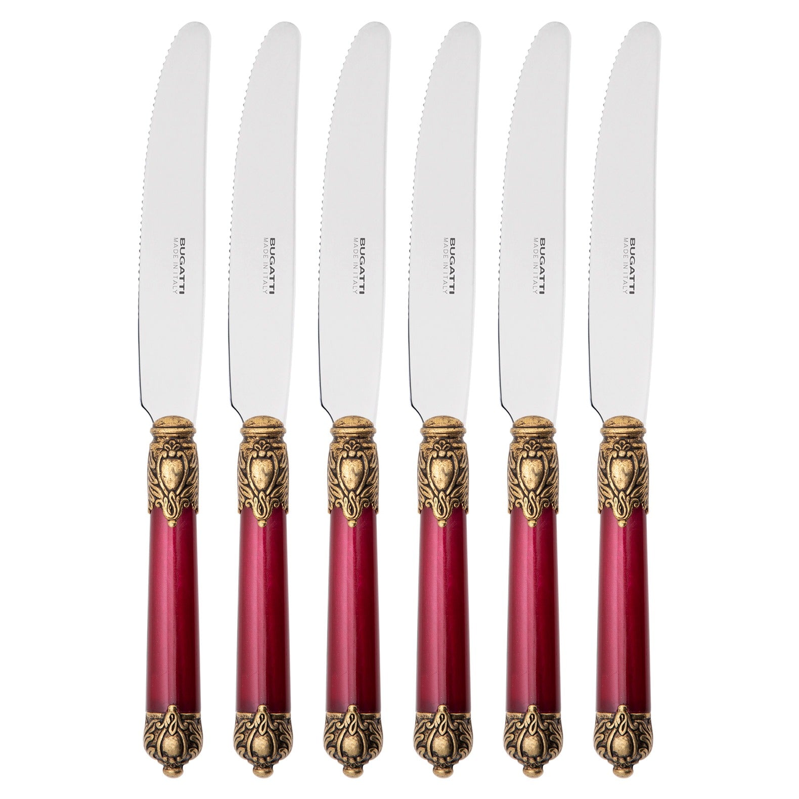 Rinascimento Antique Gold Fruit Knife Set 17,5 cm (6.89 Inch) - Burgundy