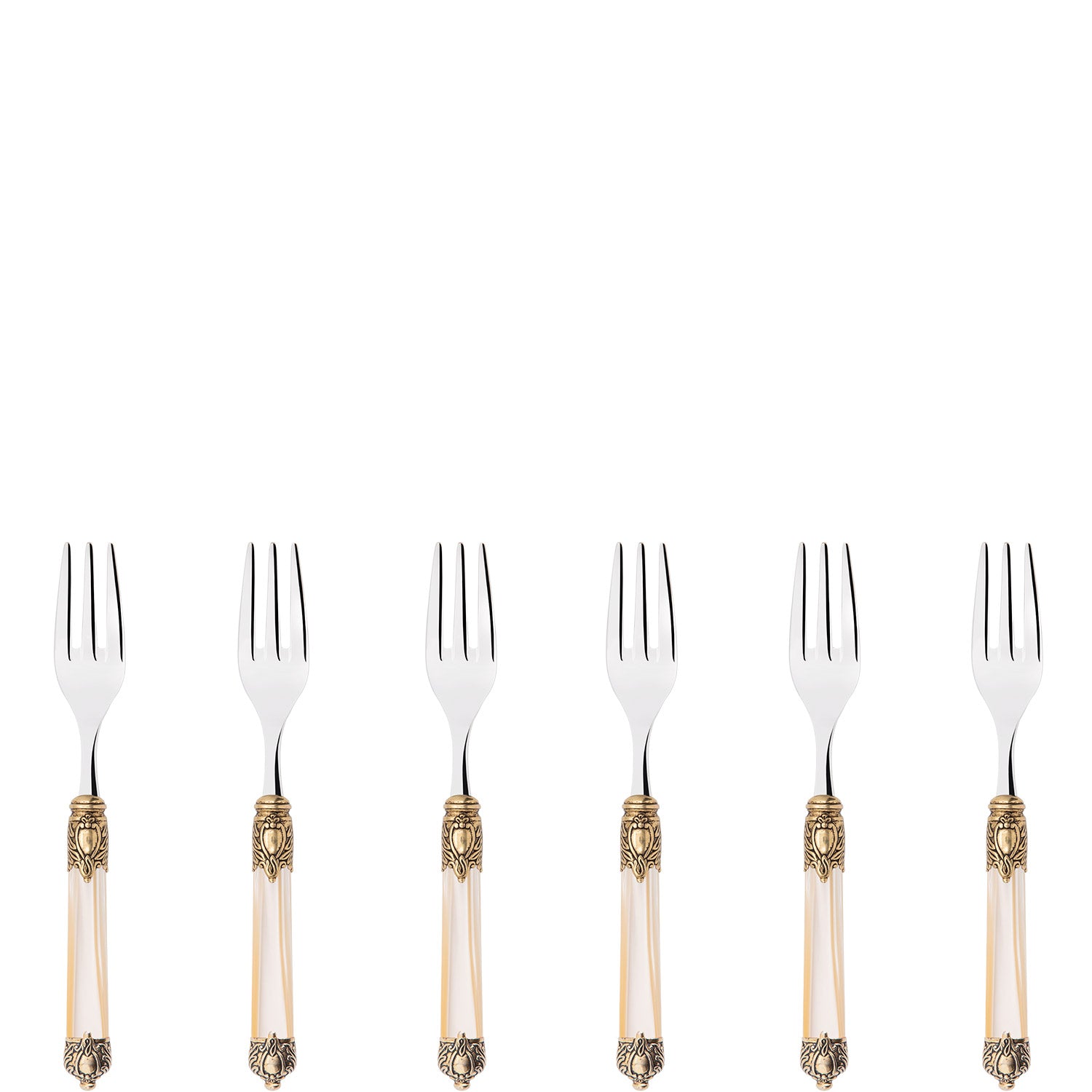 Rinascimento Gold ring Cocktail / Cake Forks Set in Gift Box - Ivory