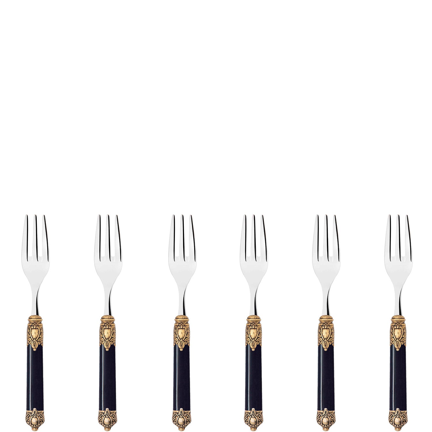 Rinascimento Antique Gold Cocktail Cake Forks Set in Gift Box - Black