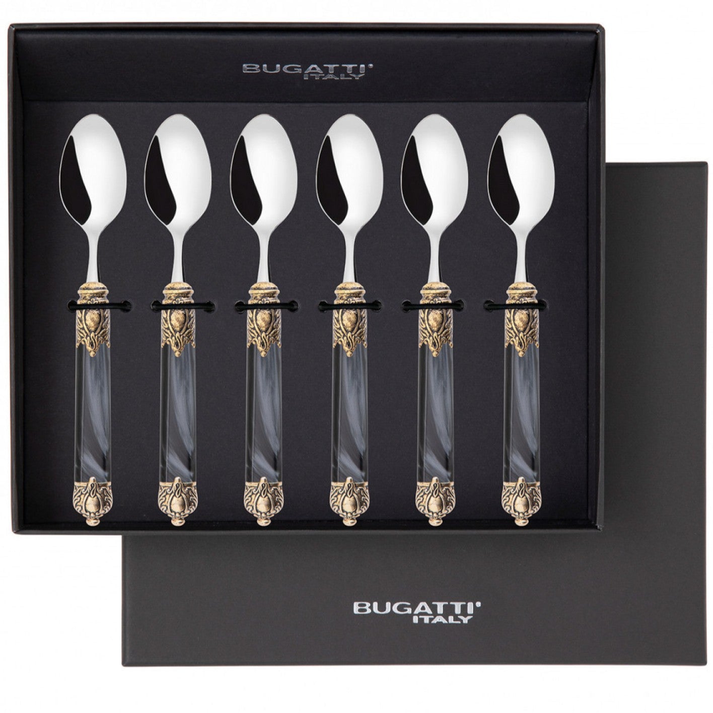 Rinascimento Antique Gold Moka Spoon Set in Gift Box - Charcoal