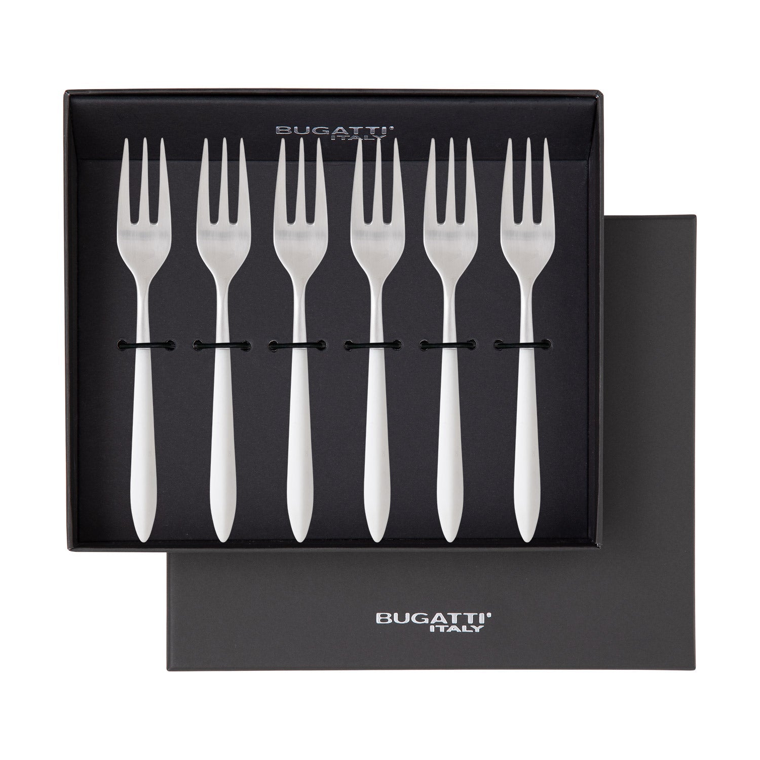 Ares Brushed Cocktail / Cake Fork Set, White — Casa Bugatti