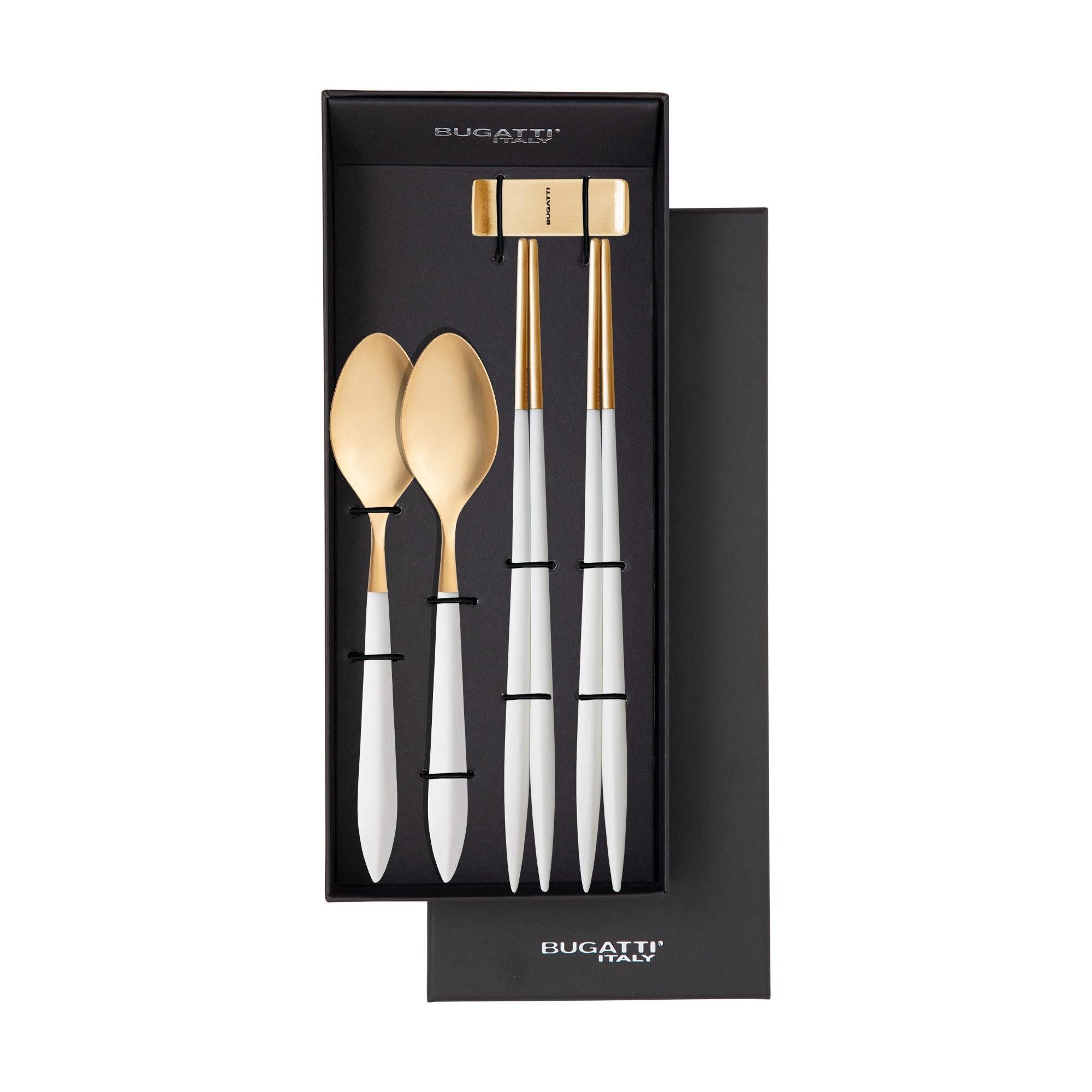 Ares Gold Chopstick's Set for 2 Persons - White-Casa Bugatti USA