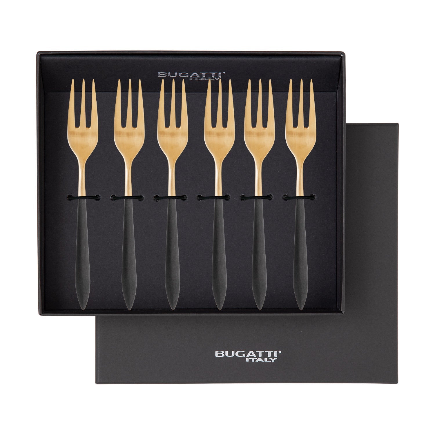 Ares Gold Cocktail / Cake Fork Set - Black