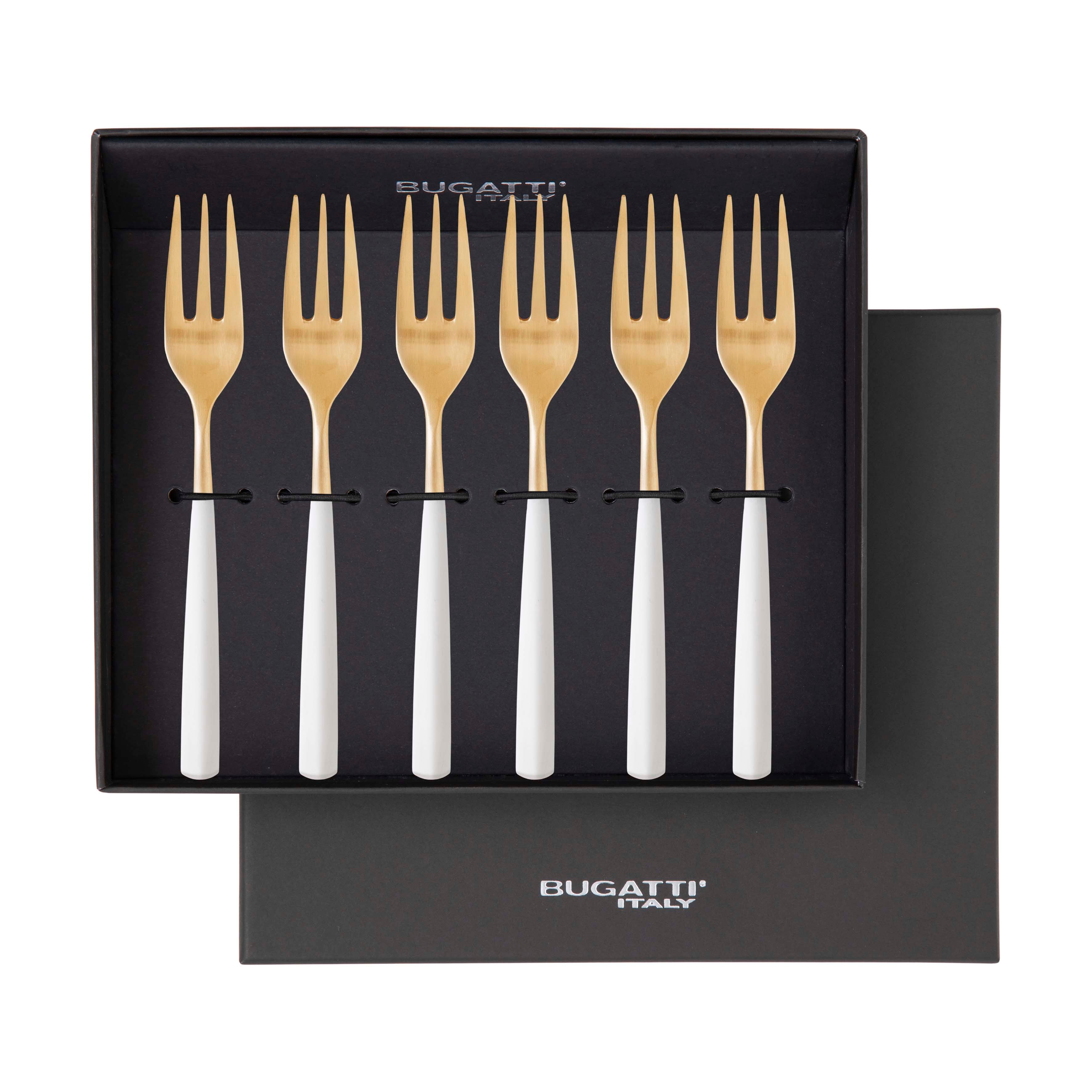 Athena Gold Cocktail Fork Set, White Matte — Casa Bugatti