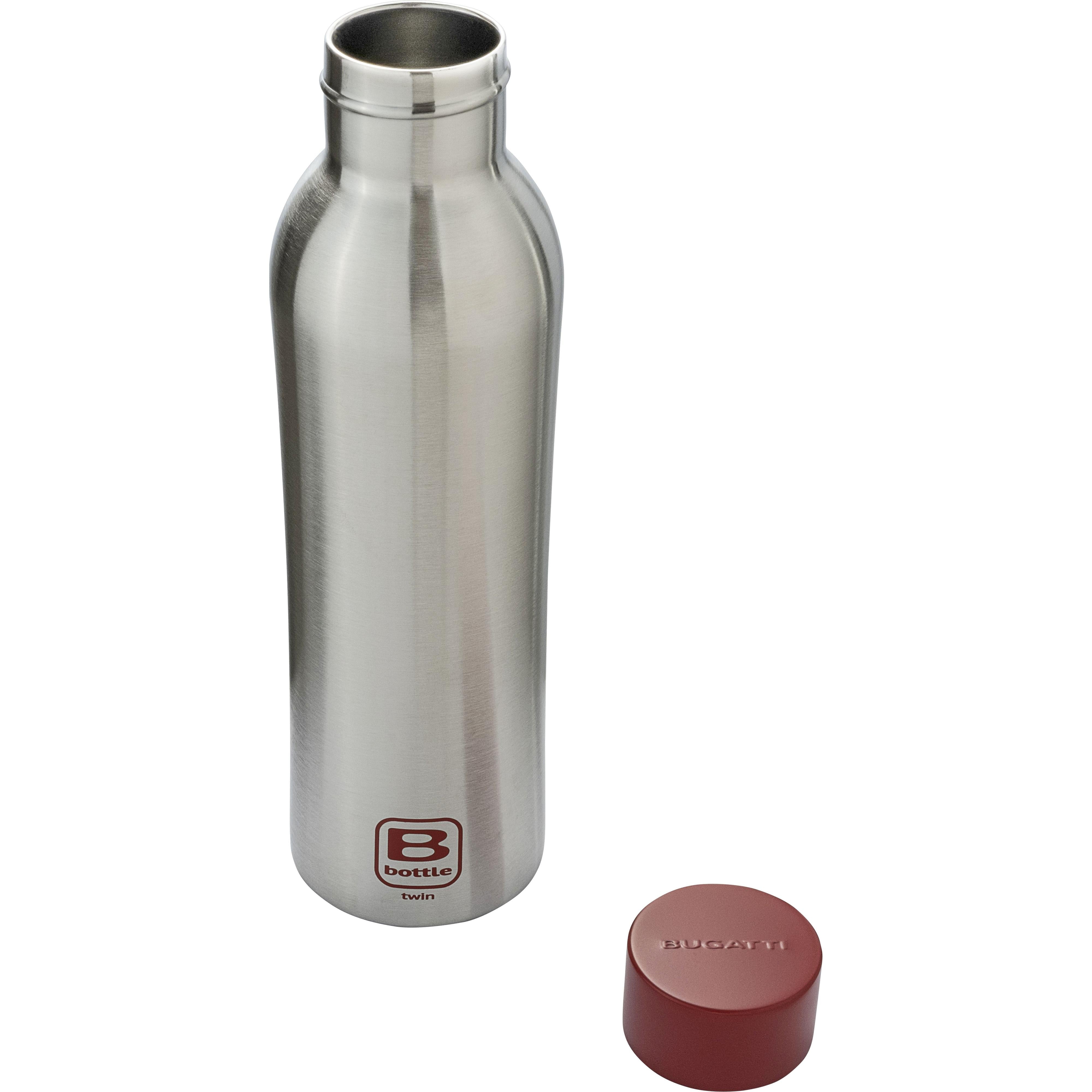 B Bottle Twin 500 ml / 16.9 fl. oz. Steel Brushed Red Lid-Casa Bugatti USA
