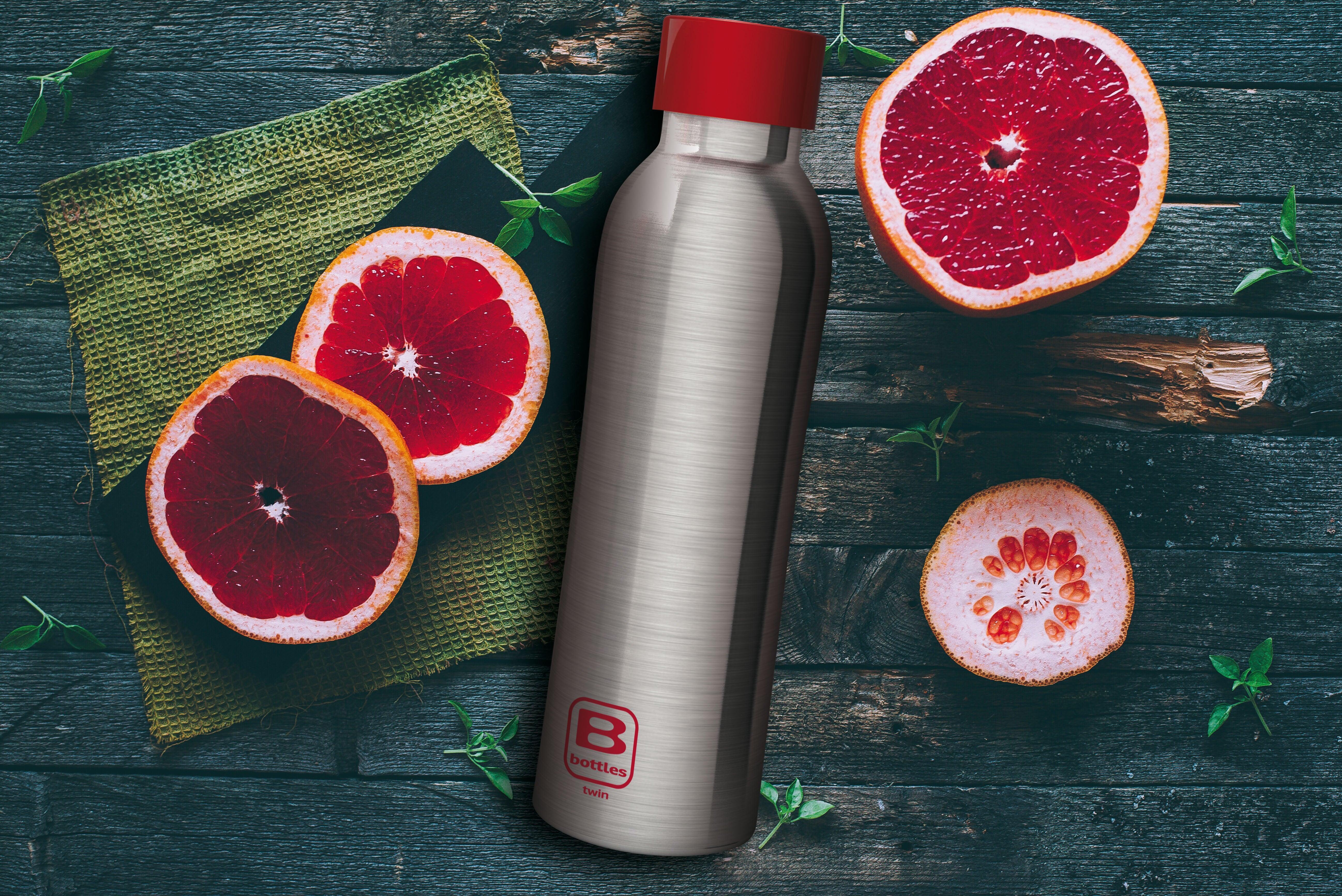B Bottle Twin 500 ml / 16.9 fl. oz. Steel Brushed Red Lid-Casa Bugatti USA