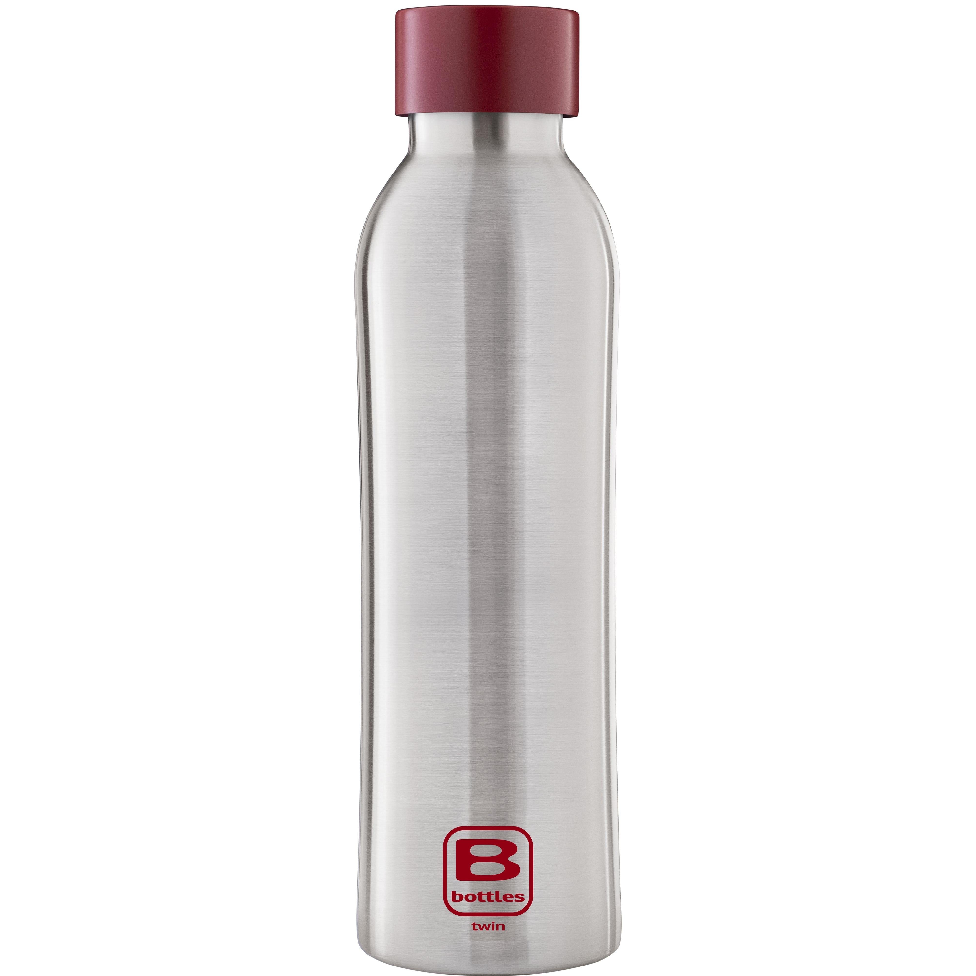 B Bottle Twin 500 ml / 16.9 fl. oz. Steel Brushed Red Lid-Casa Bugatti USA