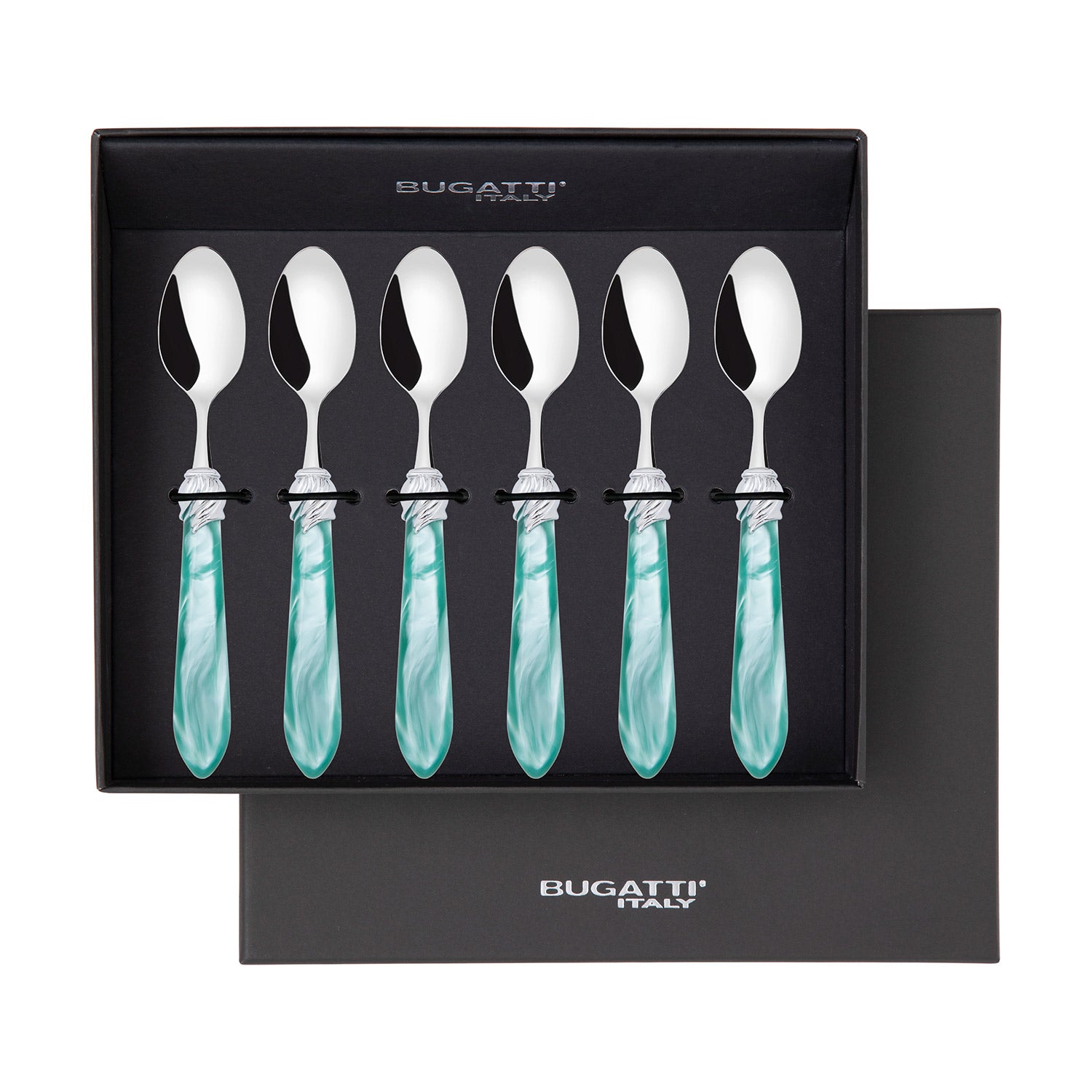 Falabella Brilliant 6 Piece Moka Spoon Set in gift box aqua