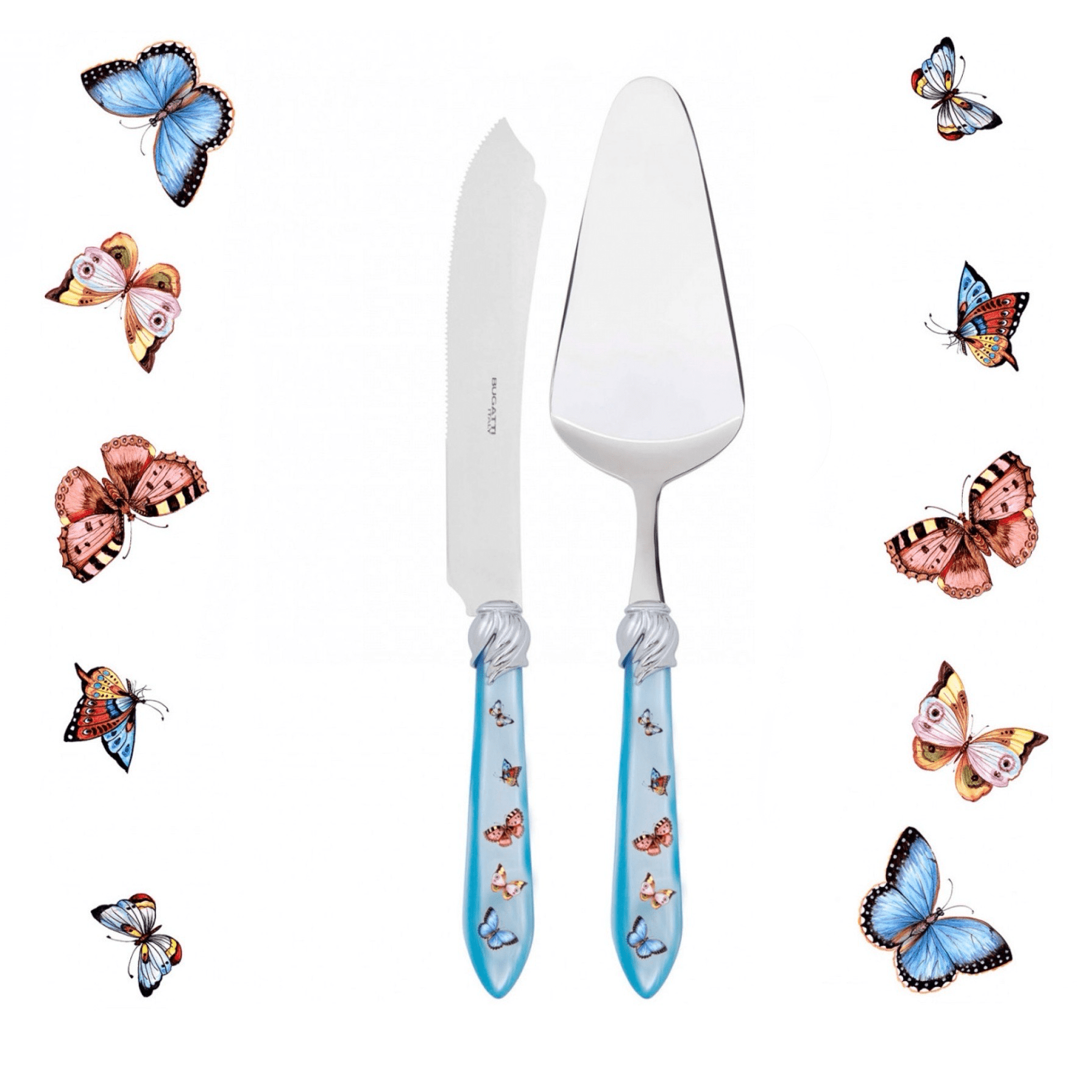 Falabella Butterflies 2 Piece Cake Serving Set sky blue-Casa Bugatti USA