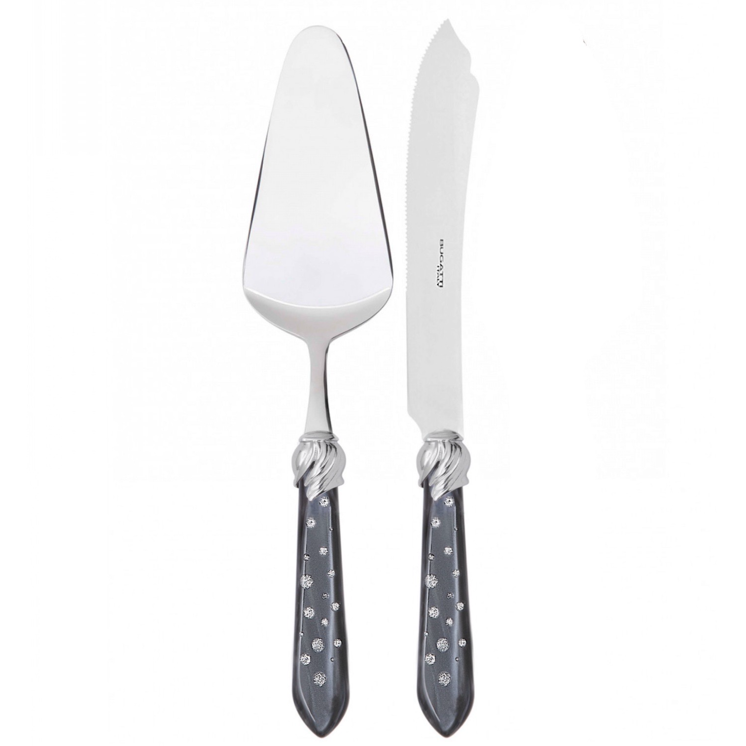 Falabella Galleria 2 Piece Cake Serving Set charcoal Hand Made-Casa Bugatti USA