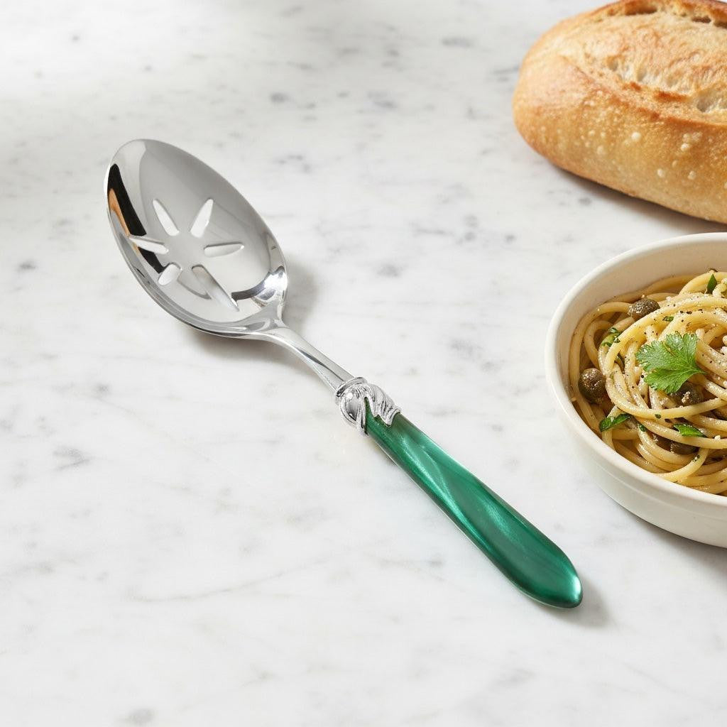 Falabella Brilliant Slotted Serving Spoon - Emerald Green