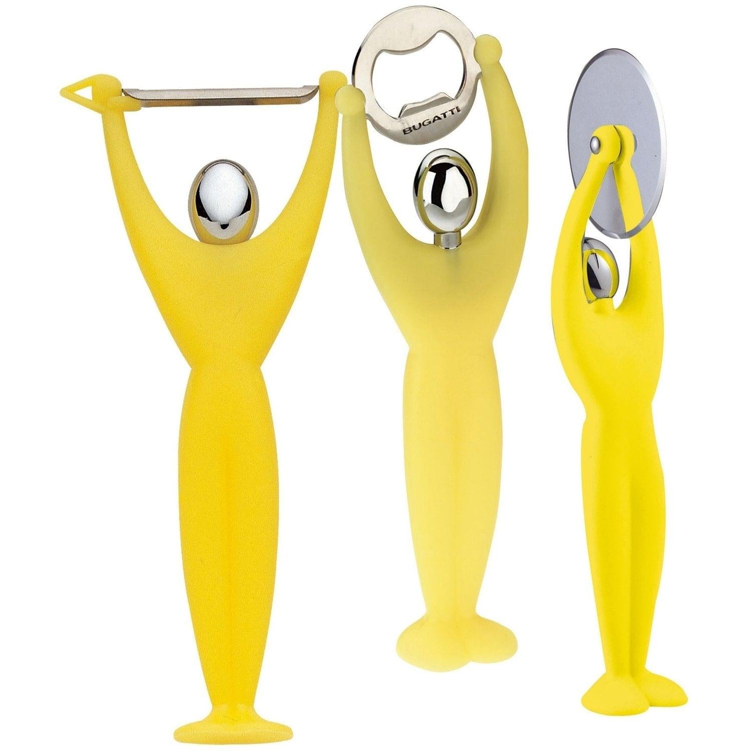 GYM 3 GYM SET Pizza Cutter / Bottle Opener / Peeler - Yellow-Casa Bugatti USA