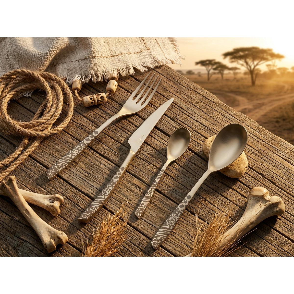 Riviera Animal Print Champagne Matte 5 Piece Place Setting — Casa Bugatti