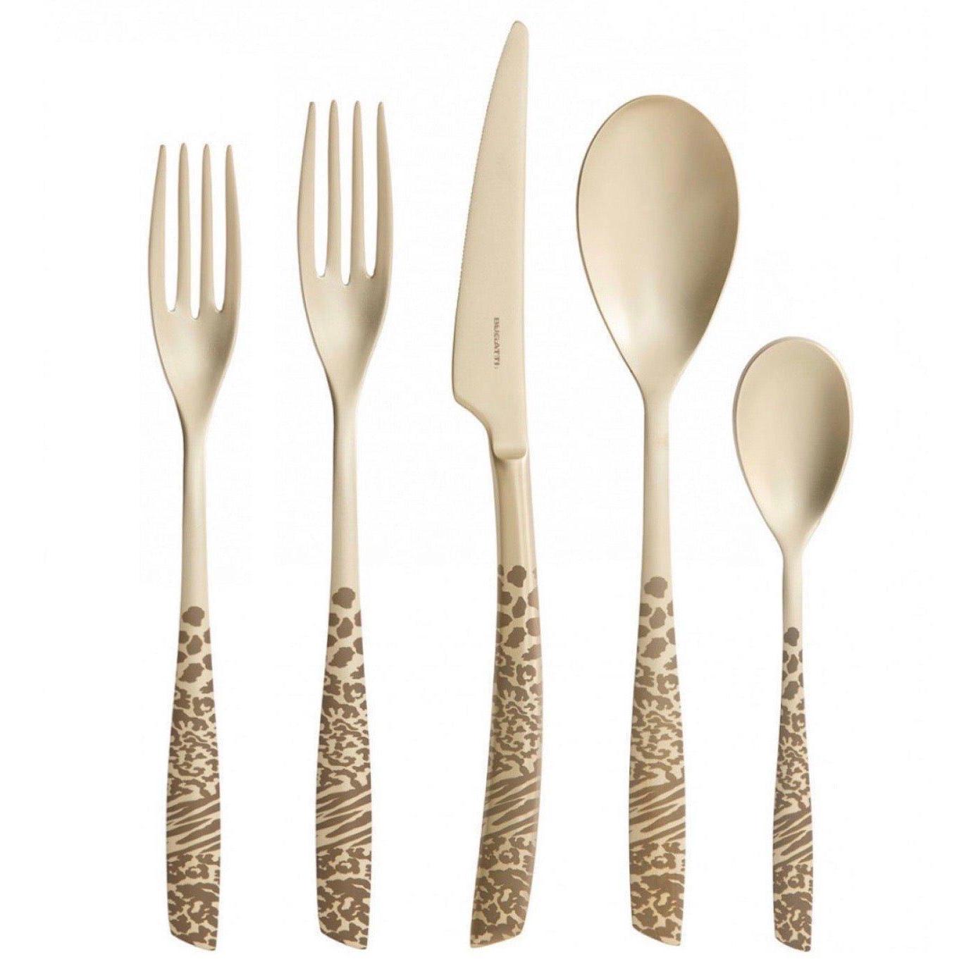Riviera Animal Print Champagne Matte 5 Piece Place Setting — Casa Bugatti