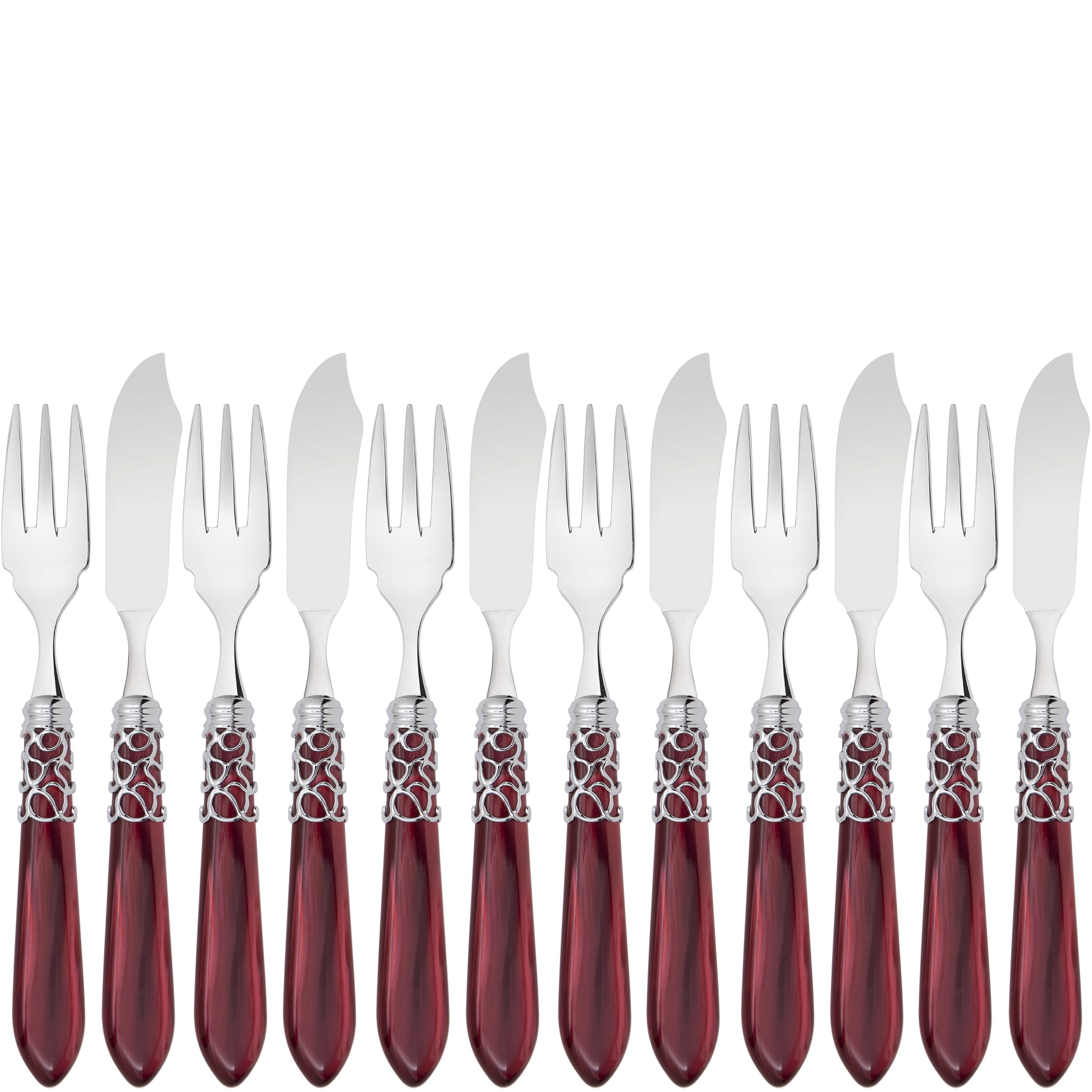Melodia Brilliant 12 Piece Fish Set - Burgundy-Casa Bugatti USA