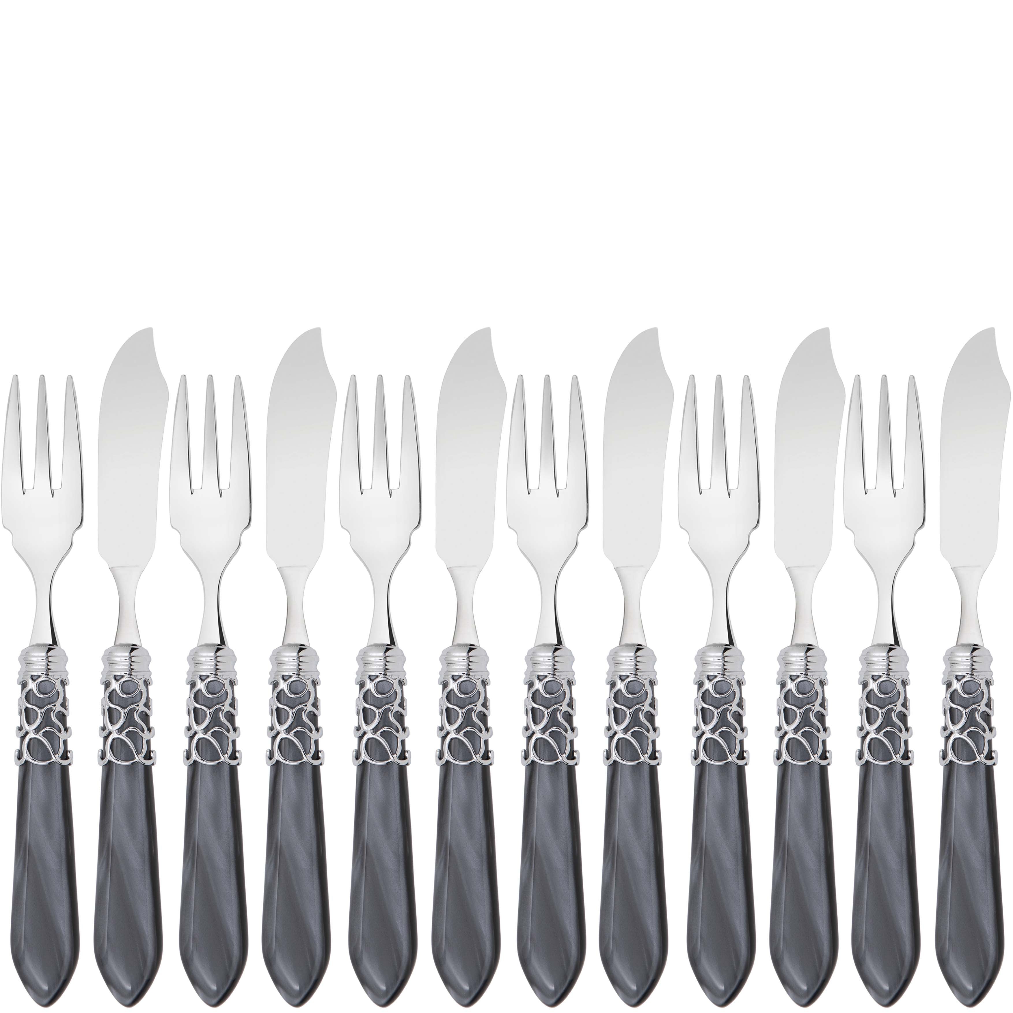 Melodia Brilliant 12 Piece Fish Set - charcoal