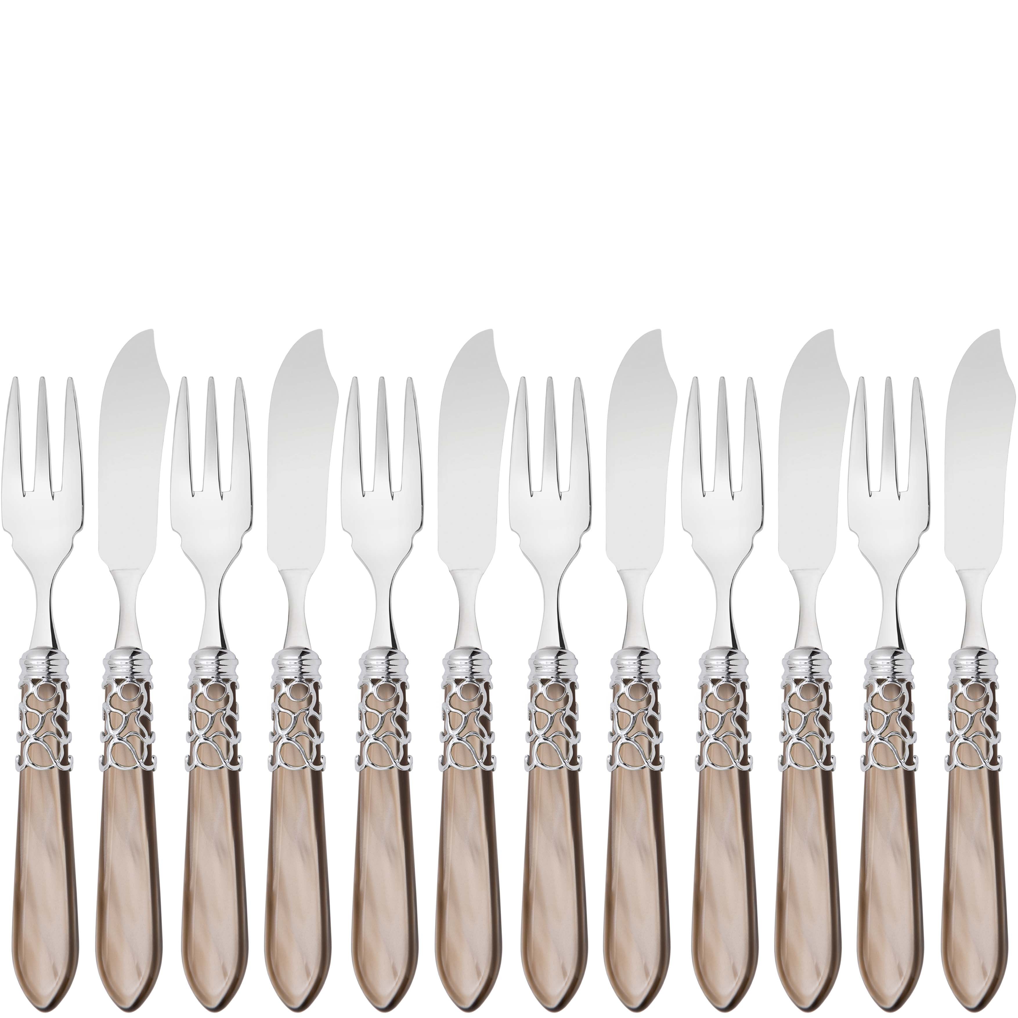 Melodia Brilliant 12 Piece Fish Set - Taupe-Casa Bugatti USA
