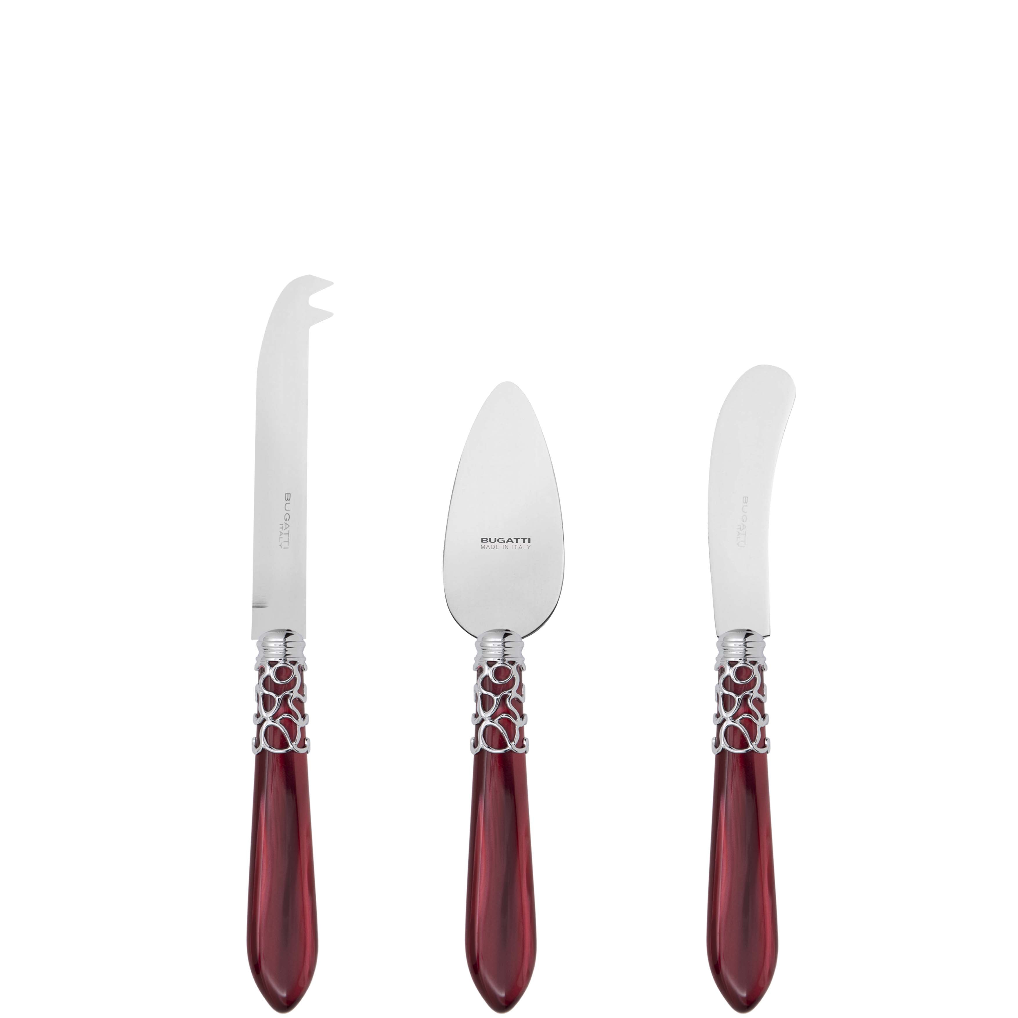 Melodia Brilliant 3 Piece Cheese Knife Set - Burgundy-Casa Bugatti USA