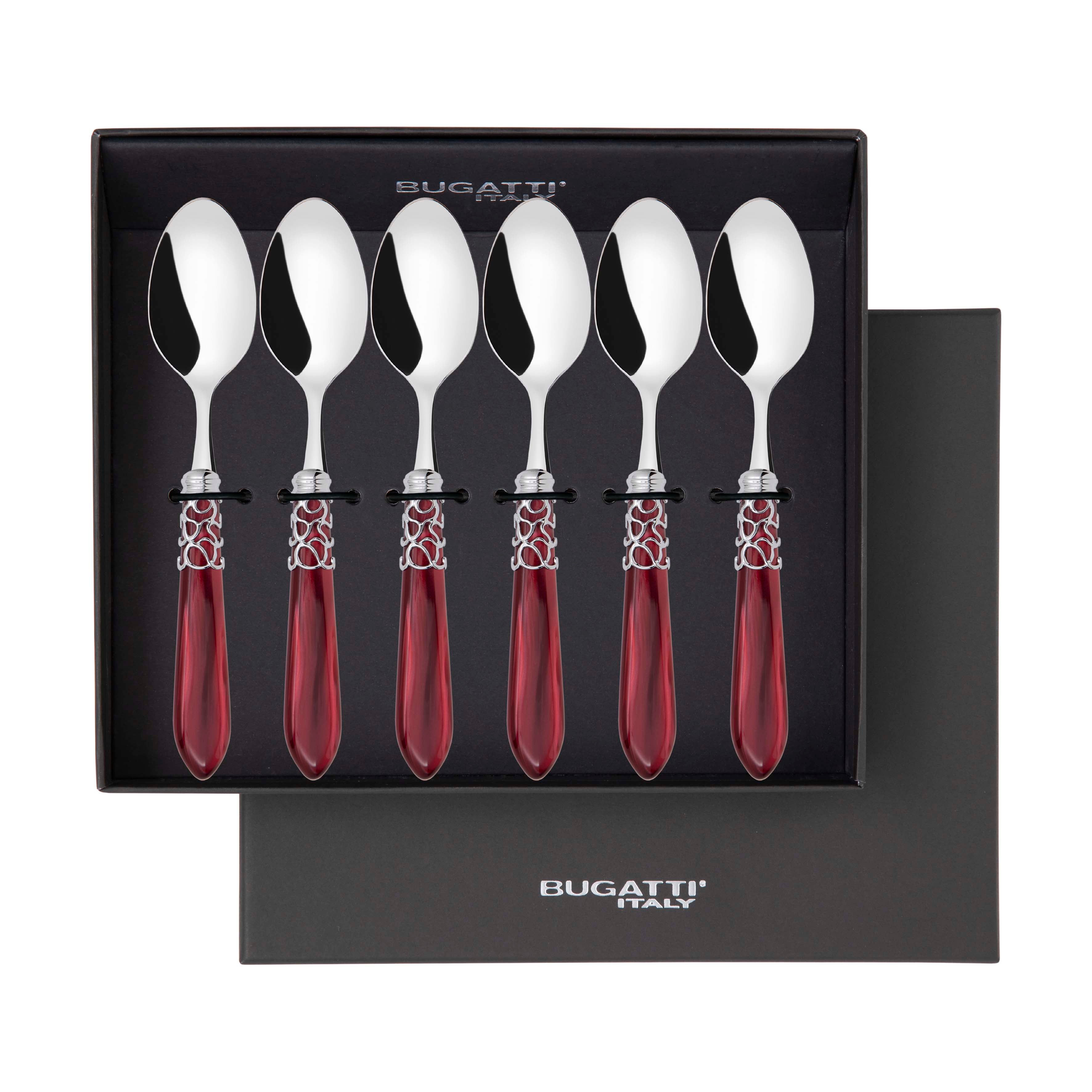 Melodia Brilliant 6 Piece Coffee Spoon Set in gift box - burgundy