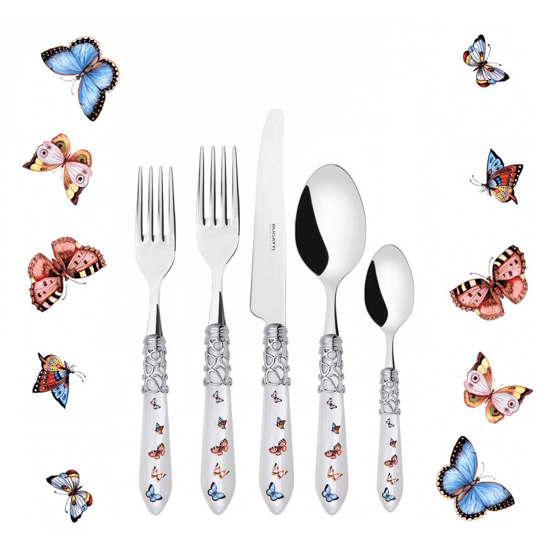 Melodia Butterflies 5 Piece Place Setting - WHITE-Casa Bugatti USA