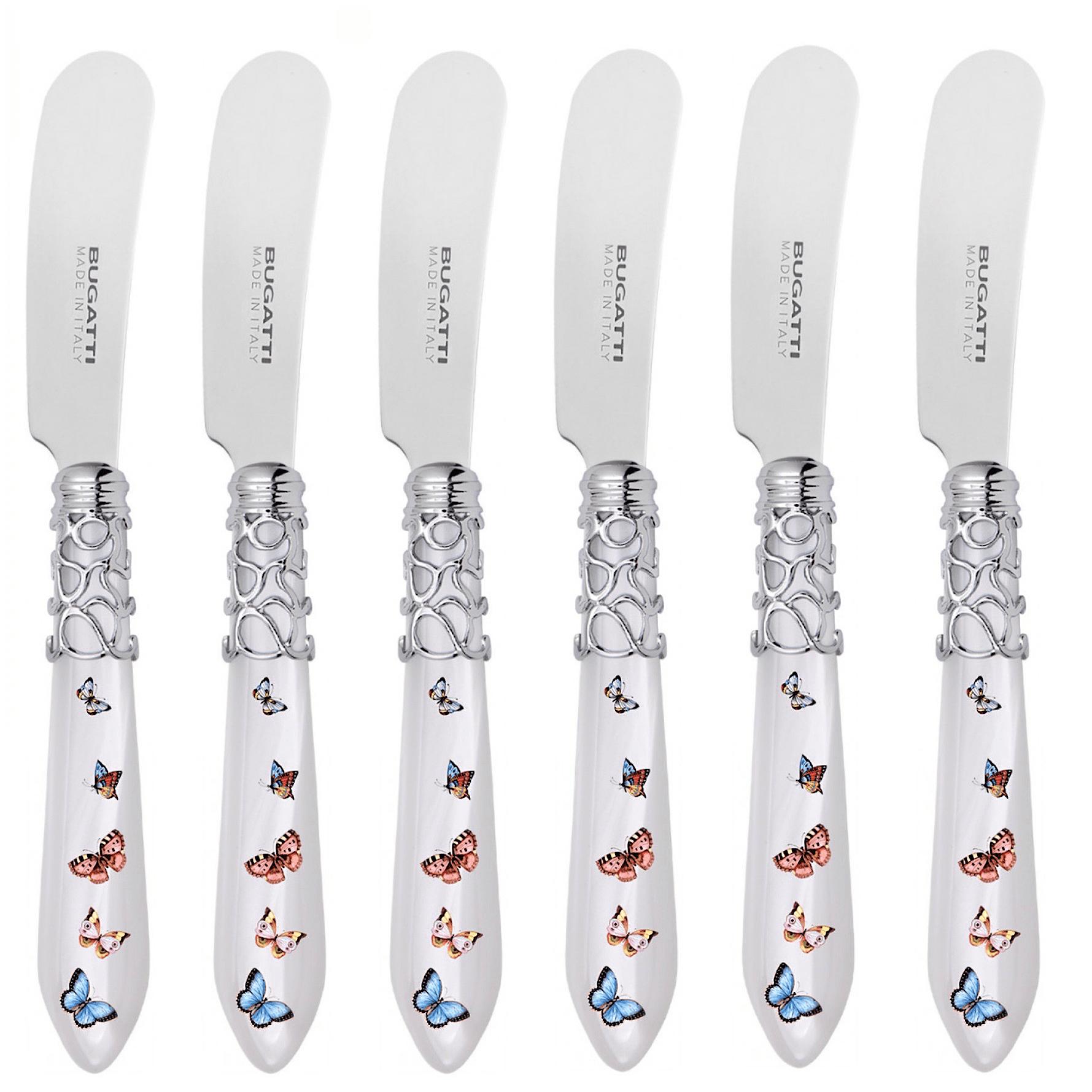 Melodia Butterflies Spreaders / Butter Knives Set - WHITE-Casa Bugatti USA