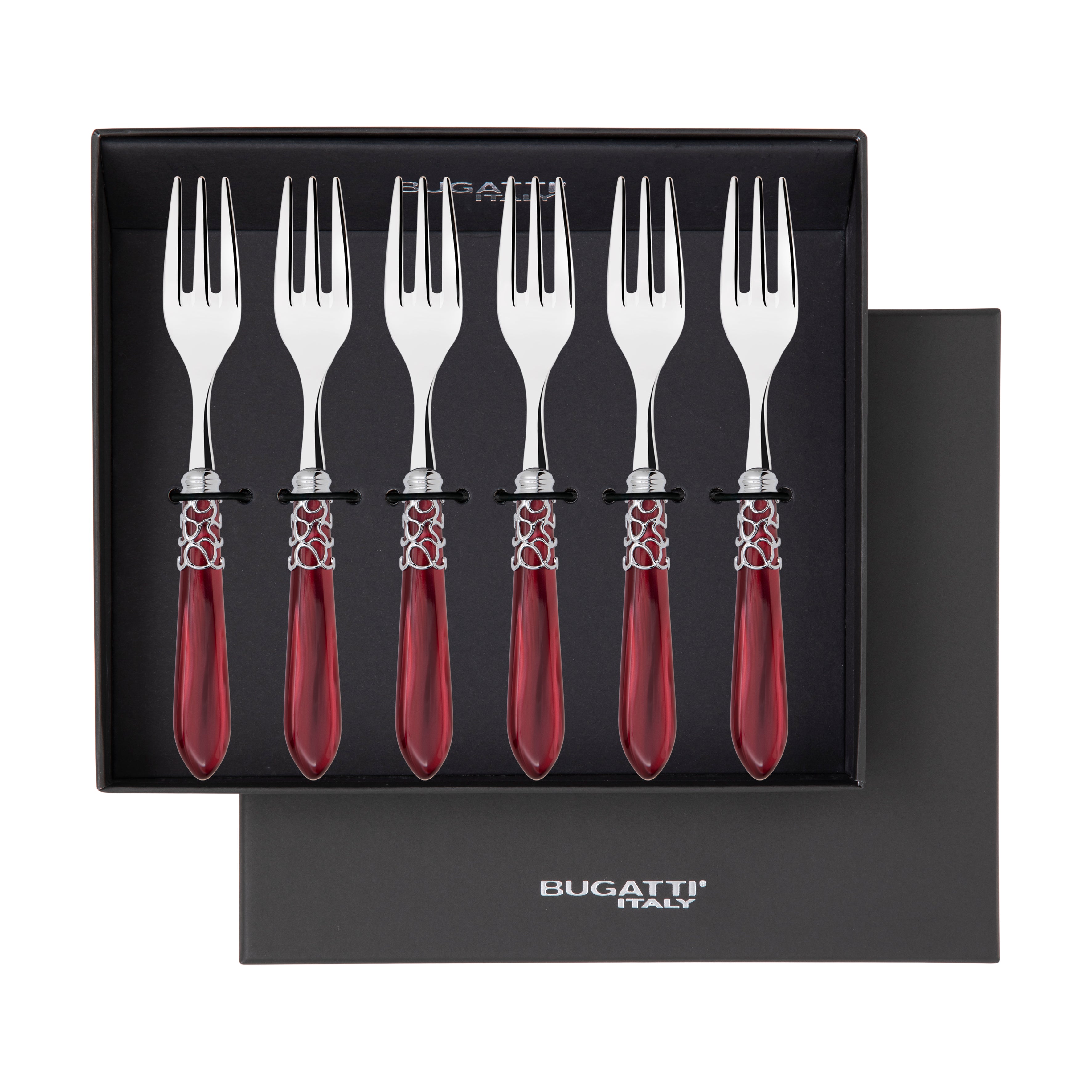 Melodia Brilliant Cocktail / Cake Fork Set in gift box - burgundy