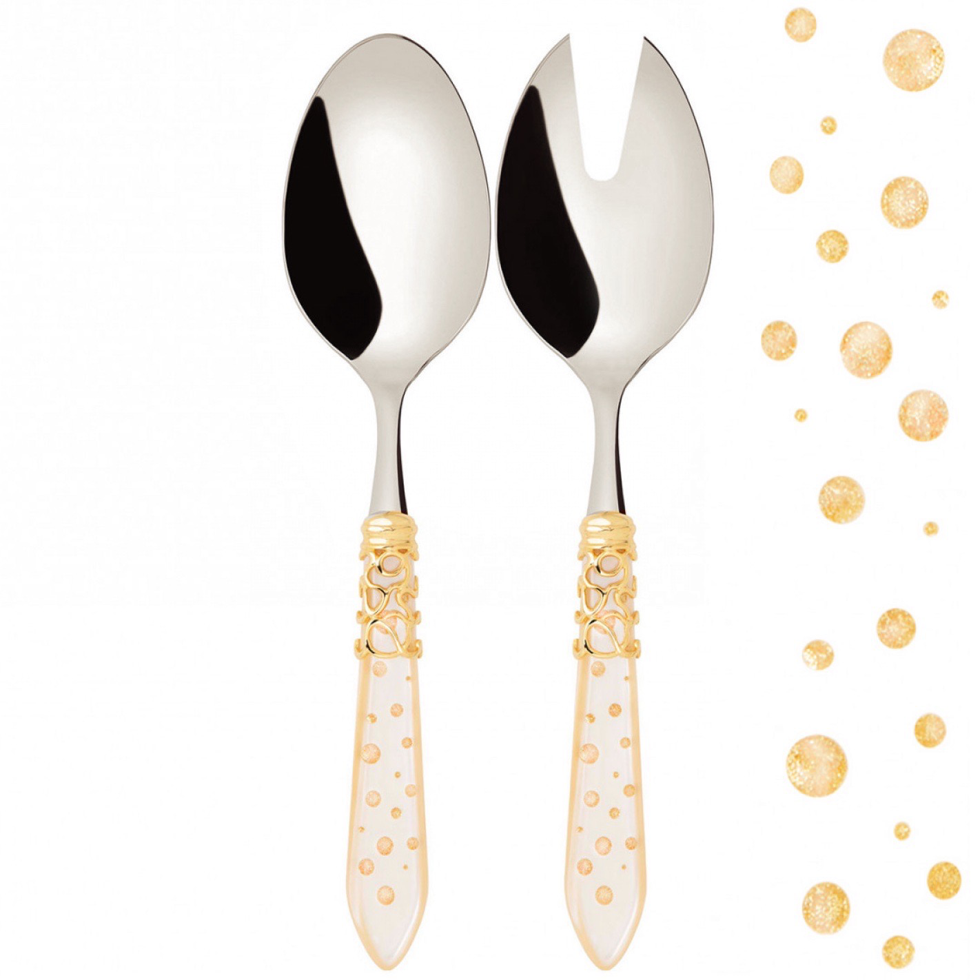 Melodia Galleria Gold ring 2 Piece Salad Serving Set ivory-Casa Bugatti USA