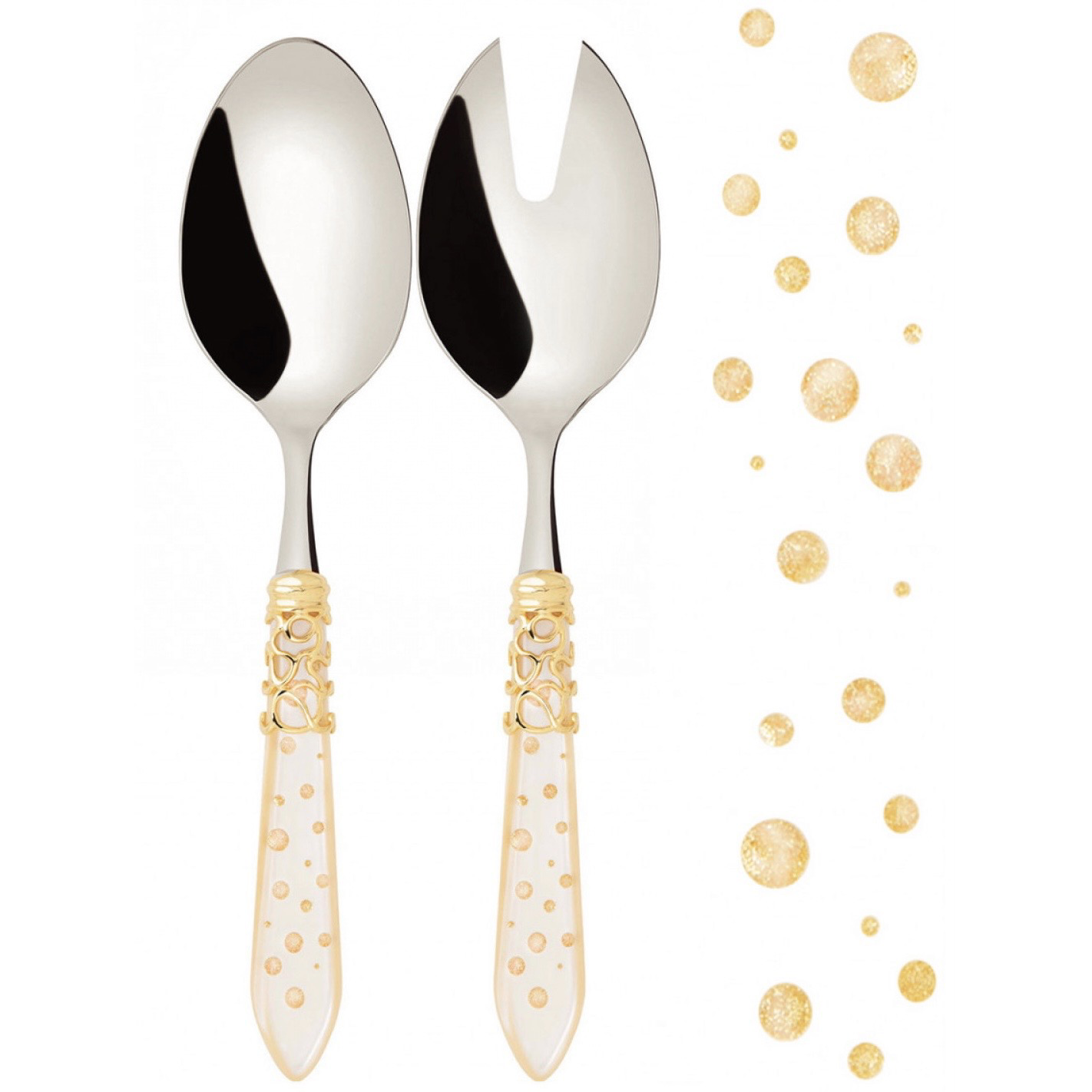 Melodia Galleria Gold ring 2 Piece Salad Serving Set ivory-Casa Bugatti USA