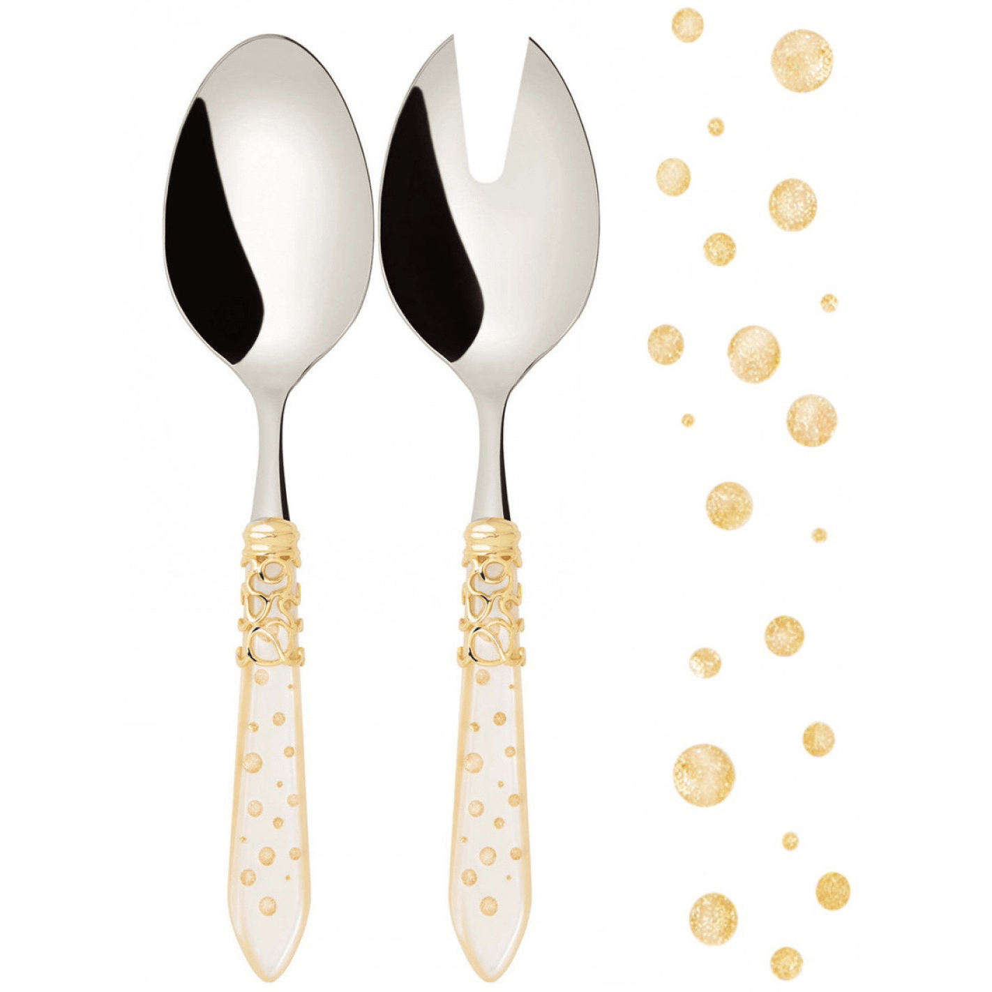 Melodia Galleria Gold ring 2 Piece Salad Serving Set ivory-Casa Bugatti USA