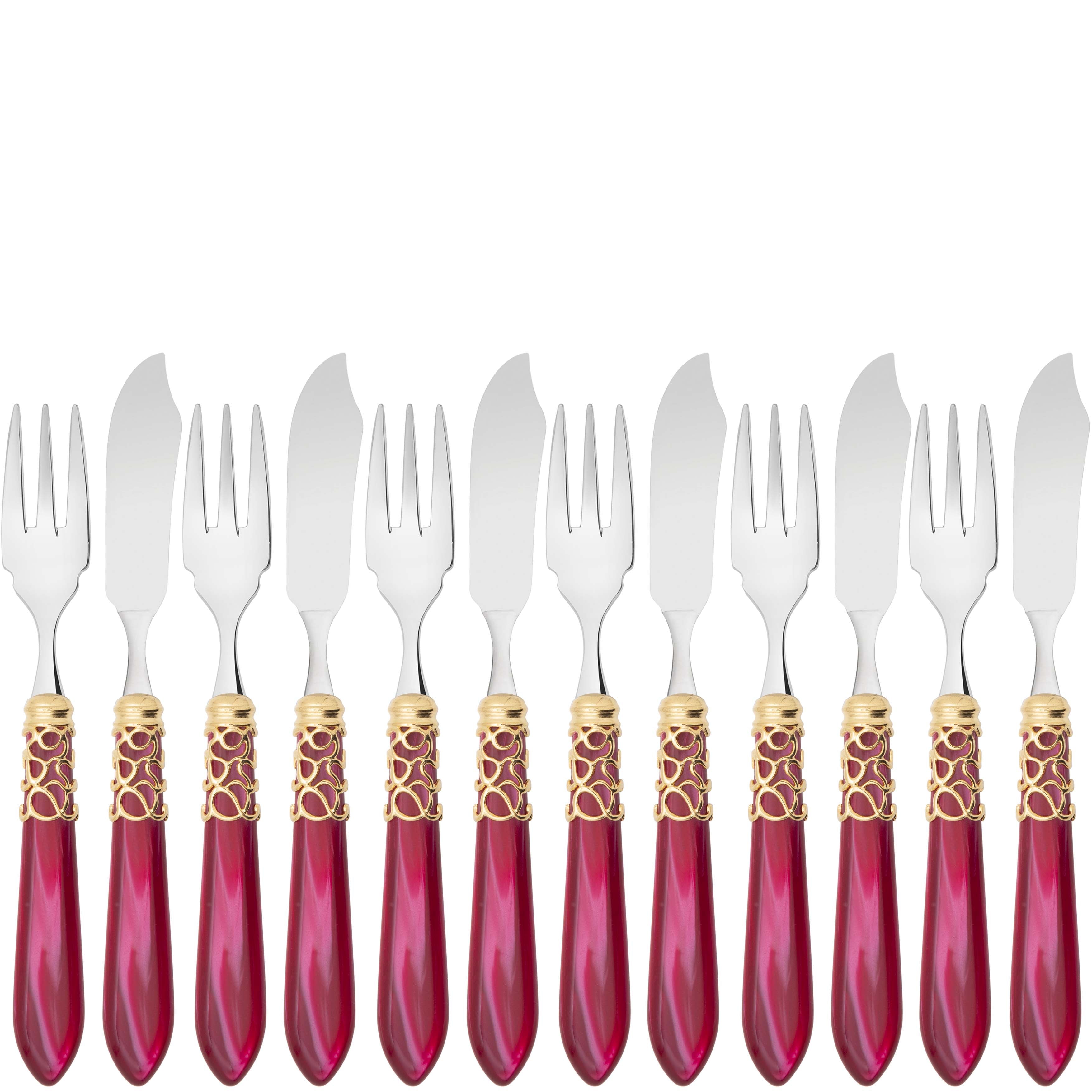 Melodia Gold 12 Piece Fish Set - raspberry