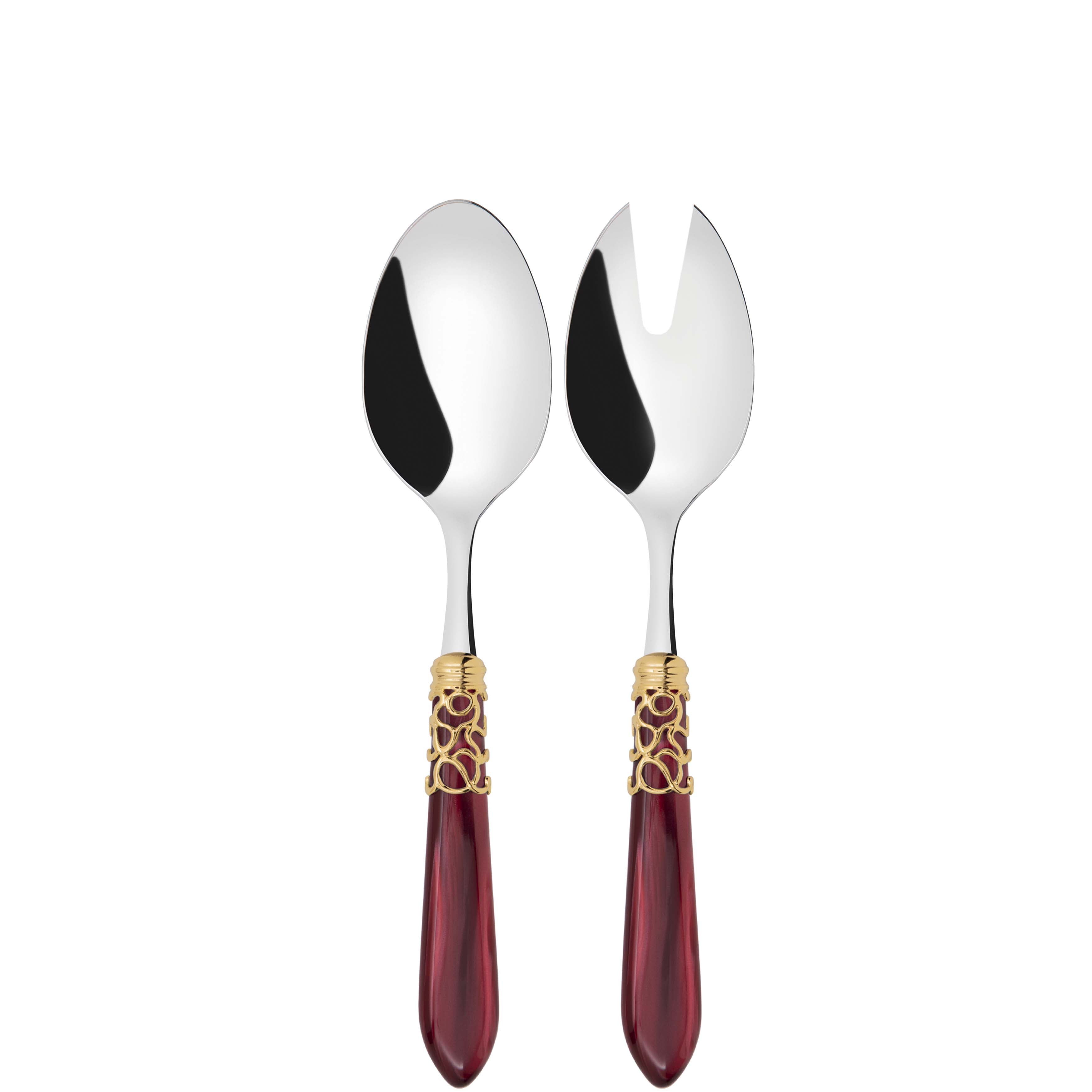 Melodia Gold 2 Piece Salad Servers - Burgundy