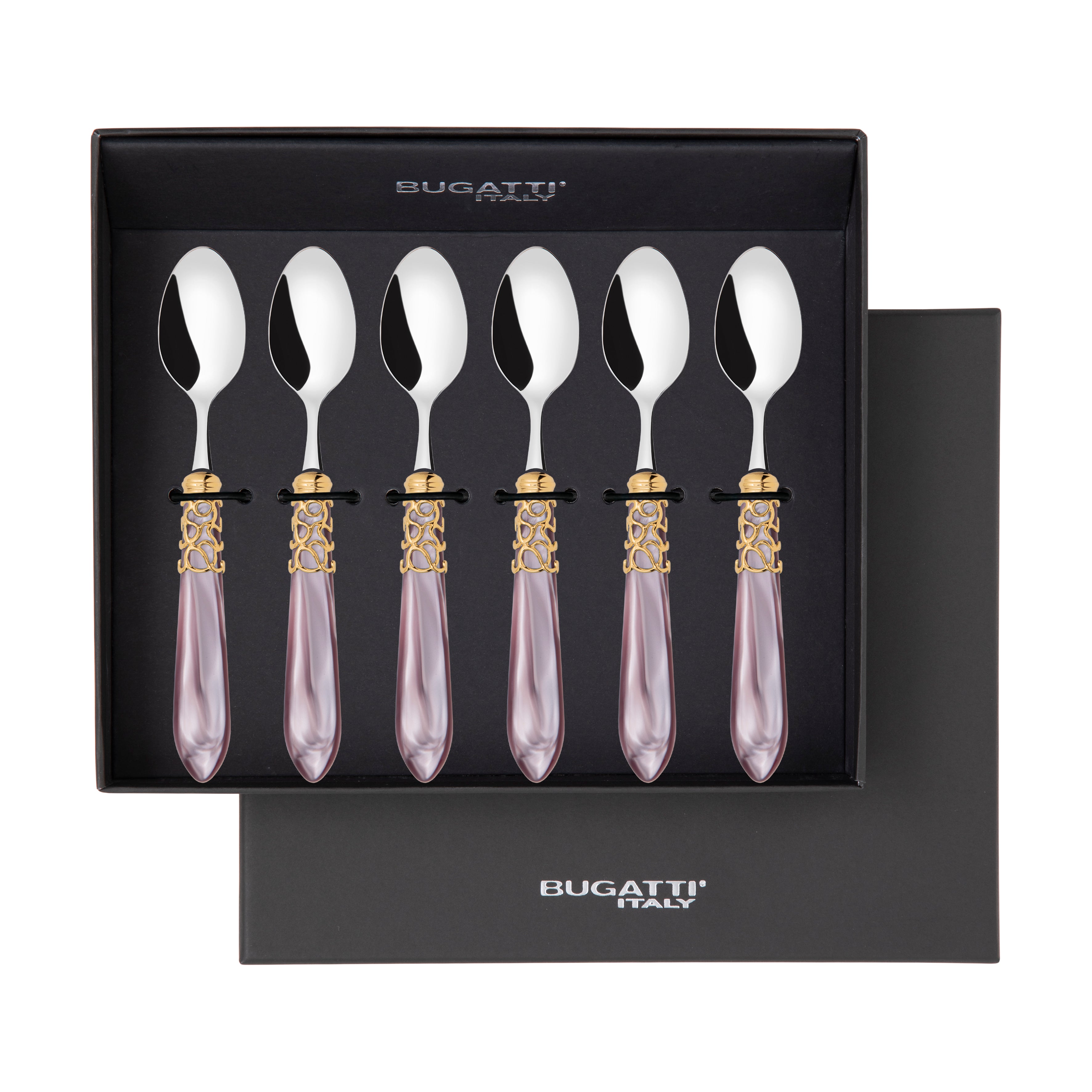 Melodia Gold 6 Piece Moka Spoon Set in gift box lilac-Casa Bugatti USA