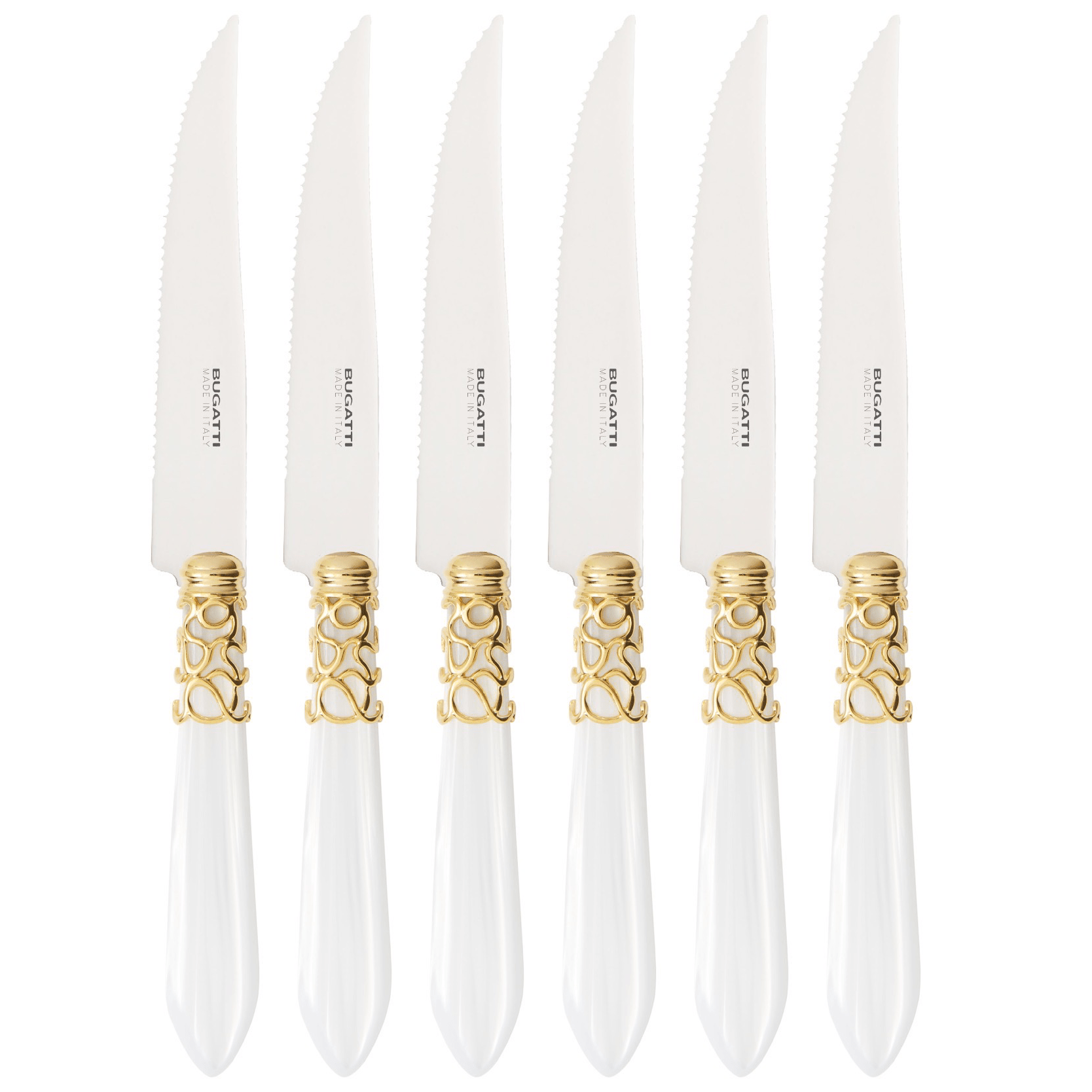 Melodia Gold 6 Piece Steak knife Set - White-Casa Bugatti USA