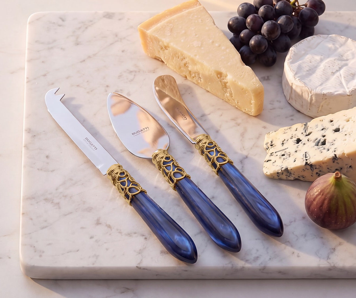 Melodia Gold 3 piece cheese knife set, Royal Blue — Casa Bugatti
