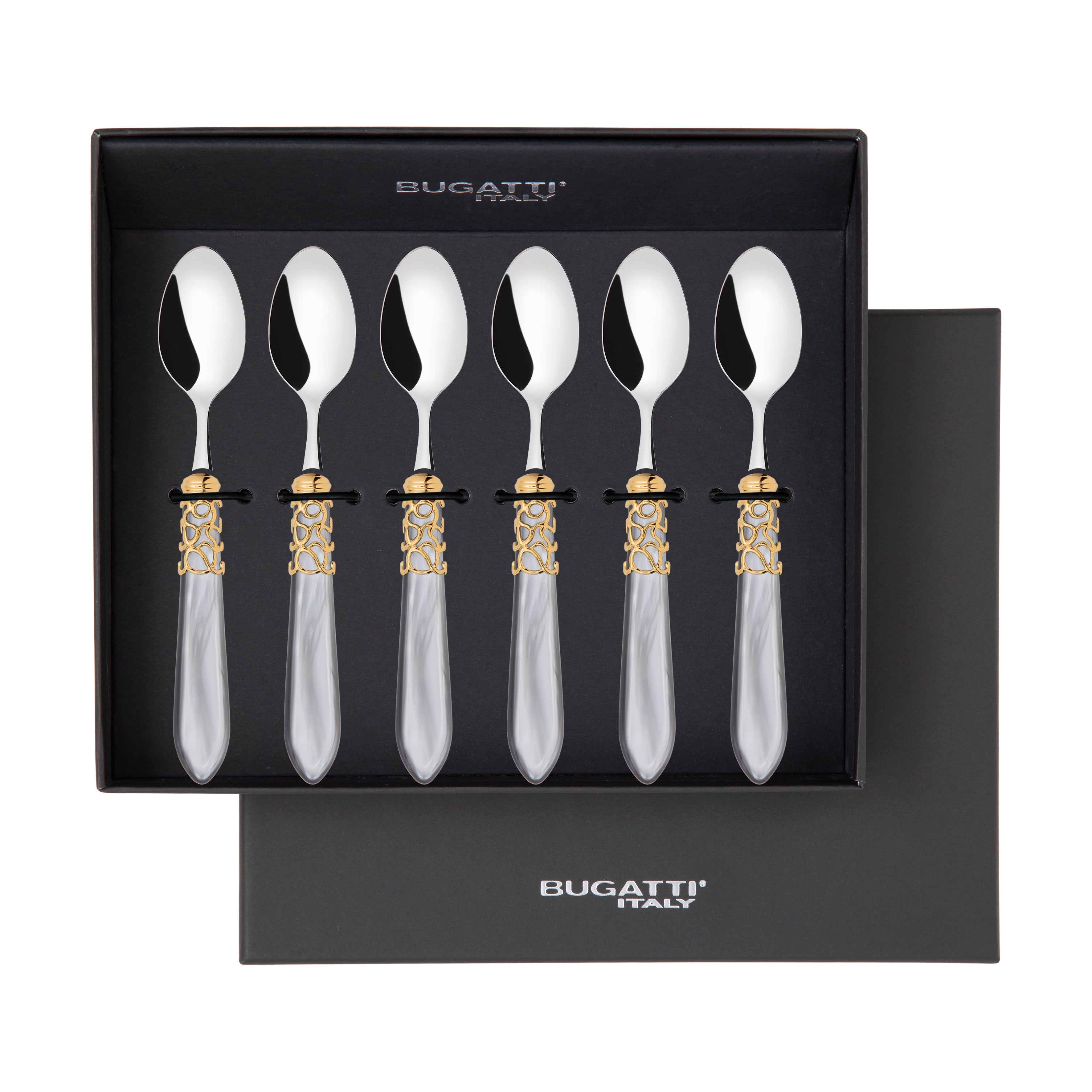 Melodia Gold 6 Piece Moka Spoon Set in gift box gray