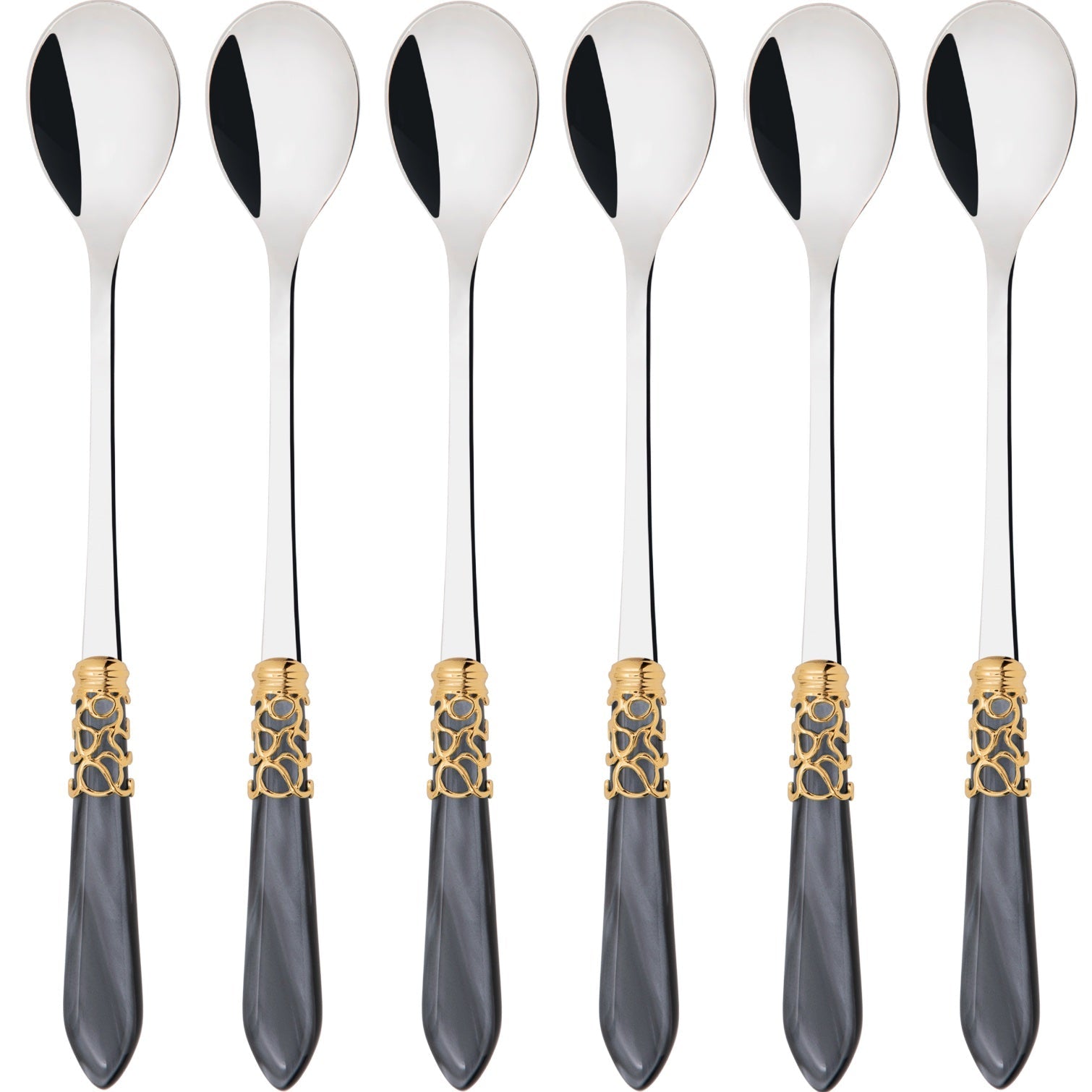 Melodia Gold Ice Tea / Cocktail Spoon Set, Charcoal — Casa Bugatti