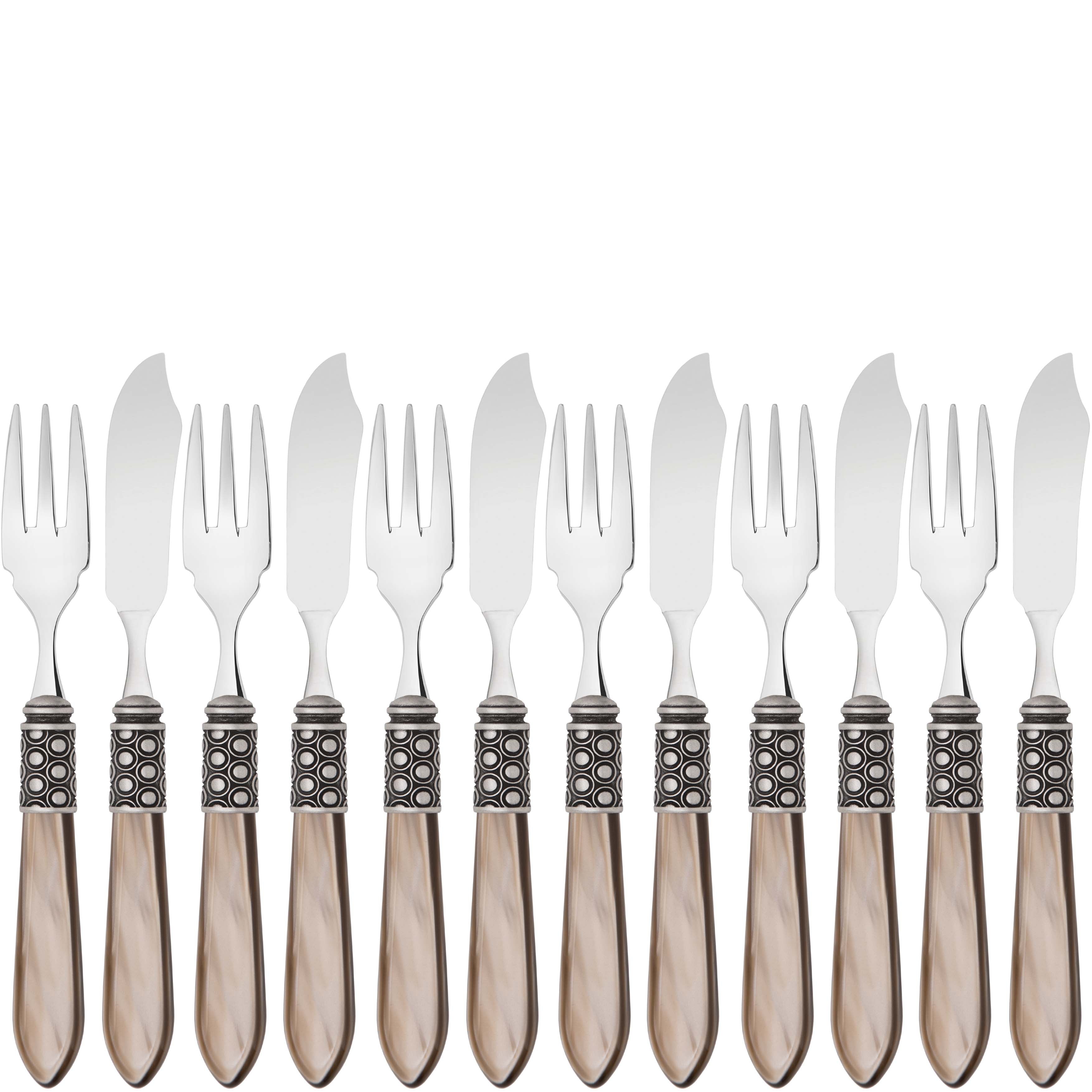 Optical Antique 12 Piece Fish Set - taupe