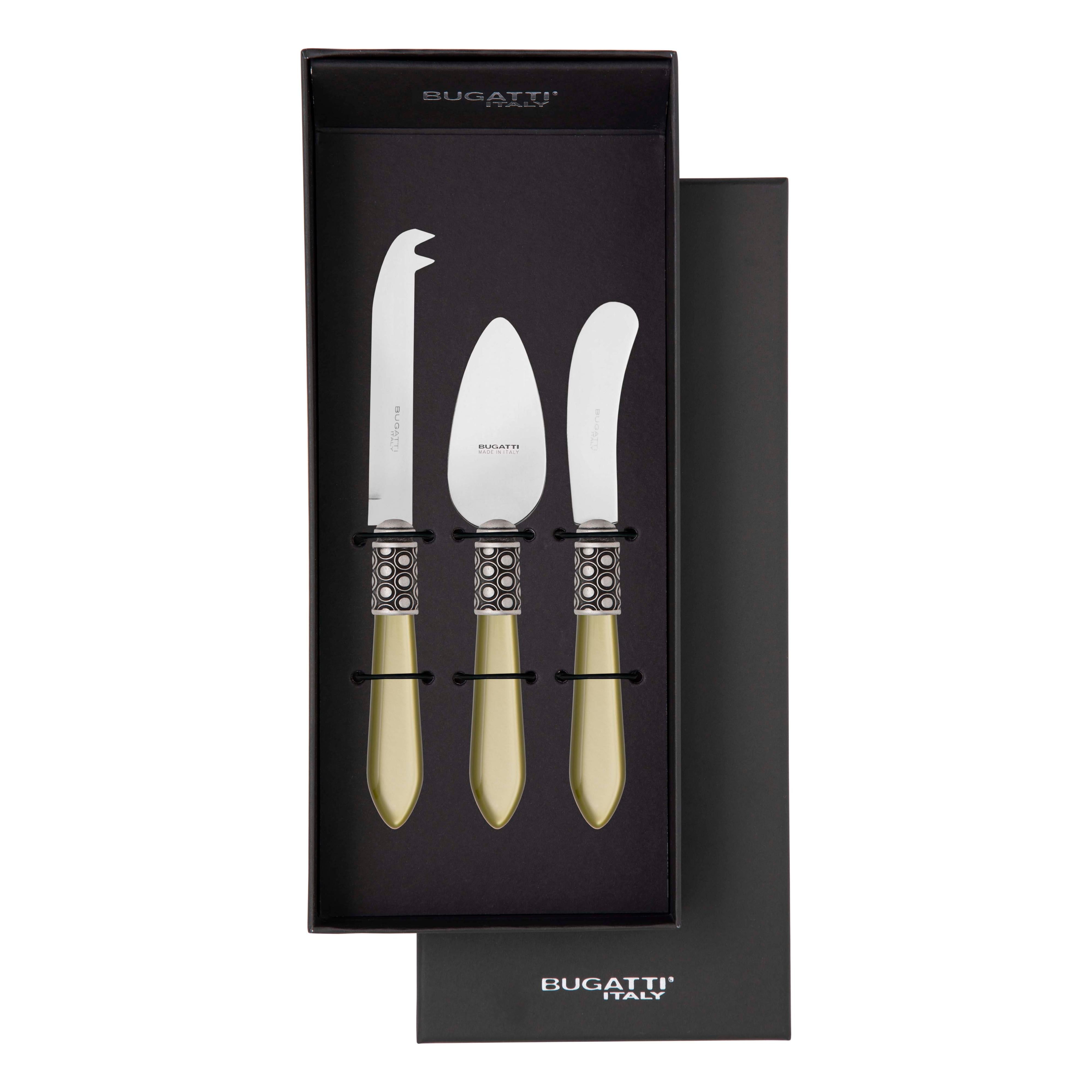 Optical Antique 3 Piece Cheese Knife Set - chartreuse green