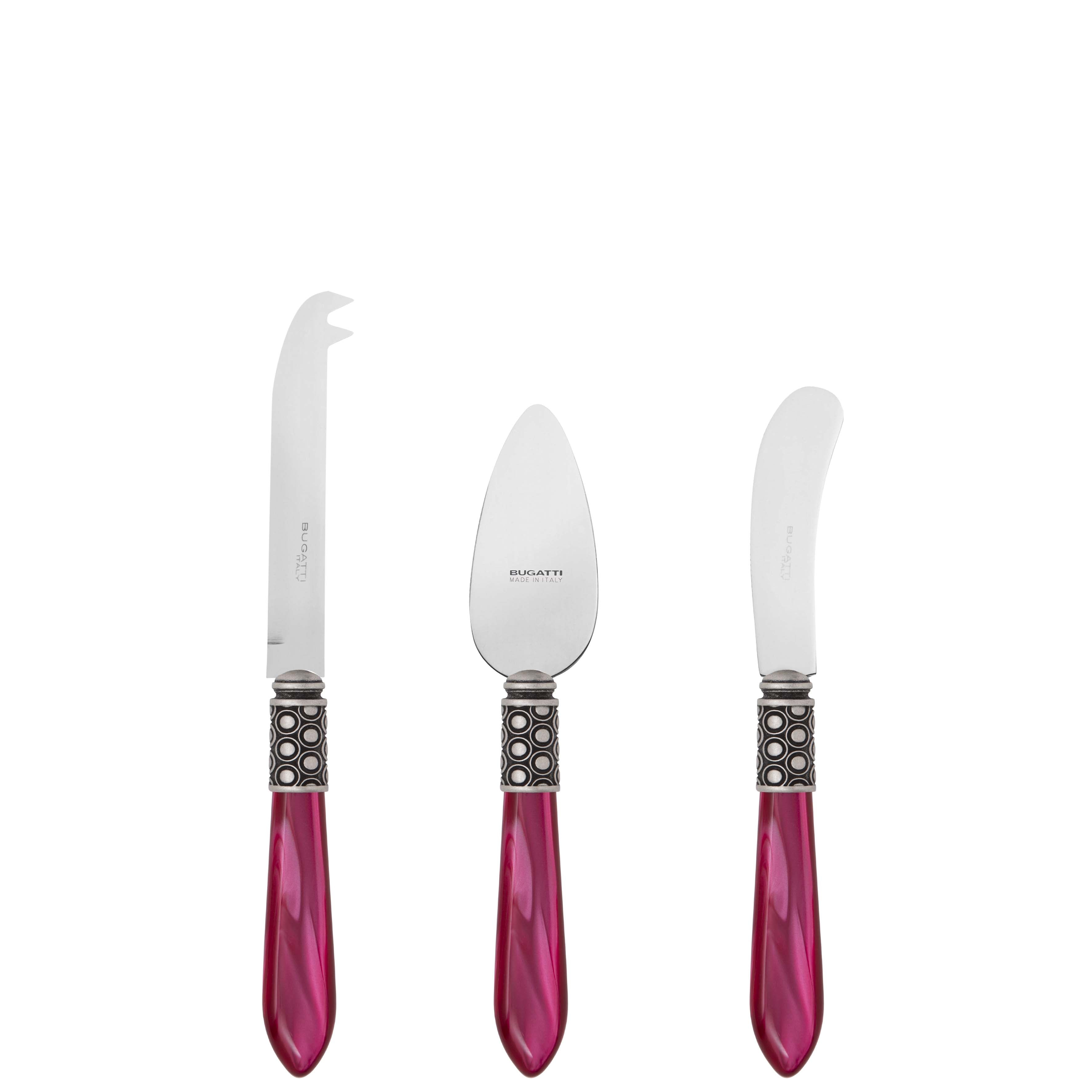 Optical Antique 3 Piece Cheese Knife Set - raspberry
