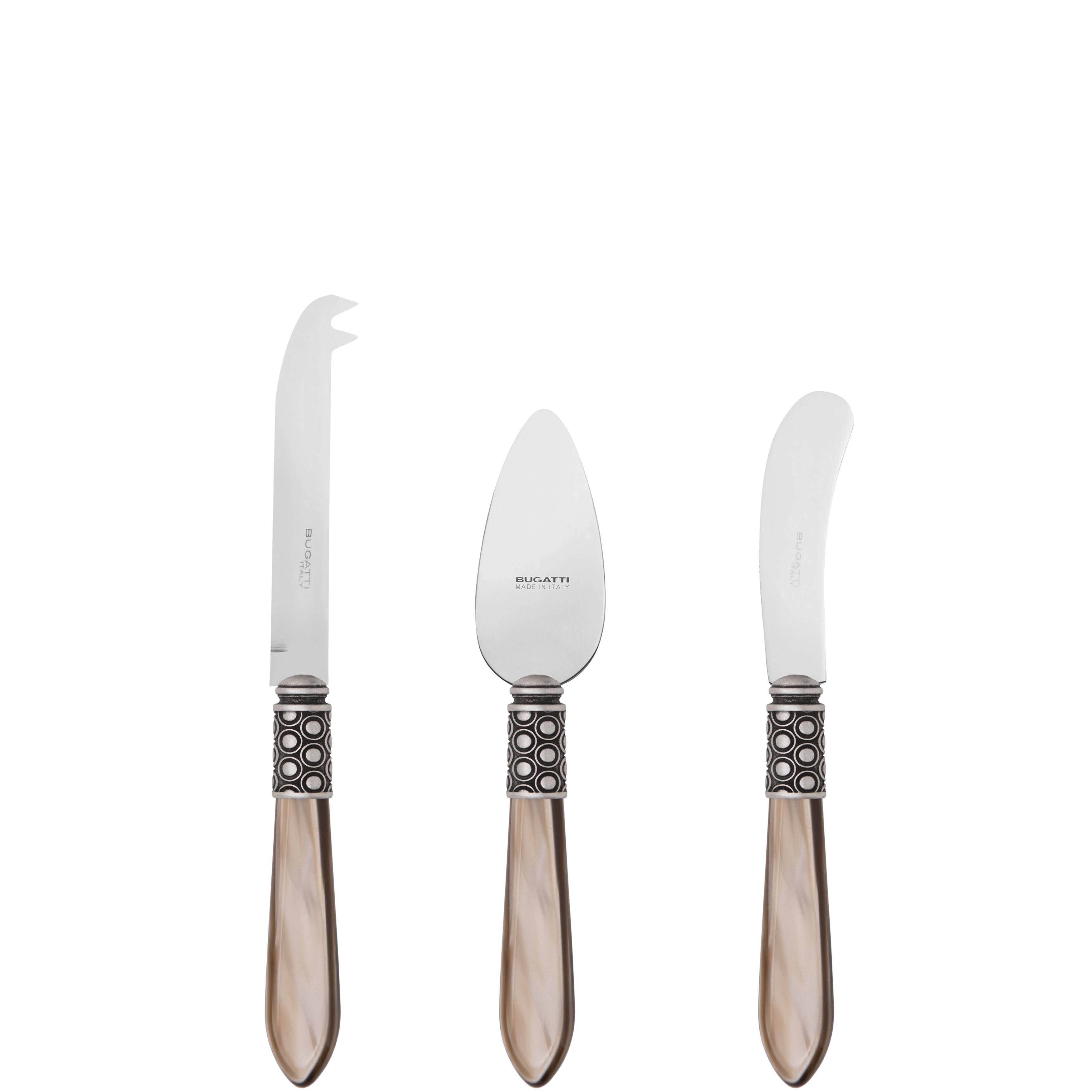 Optical Antique 3 Piece Cheese Knife Set - taupe-Casa Bugatti USA