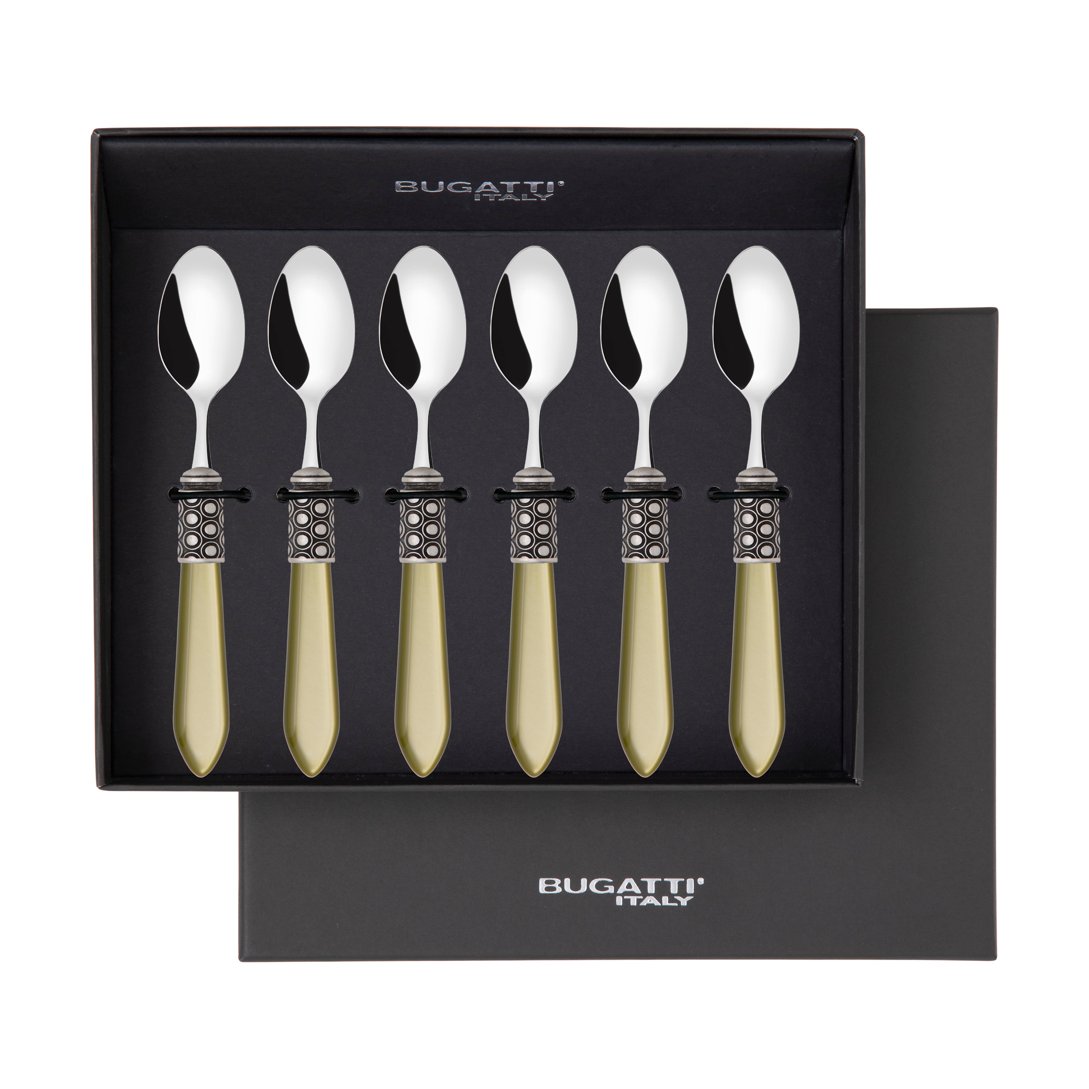 Optical Antique 6 Piece Moka Spoon Set in gift box chartreuse green
