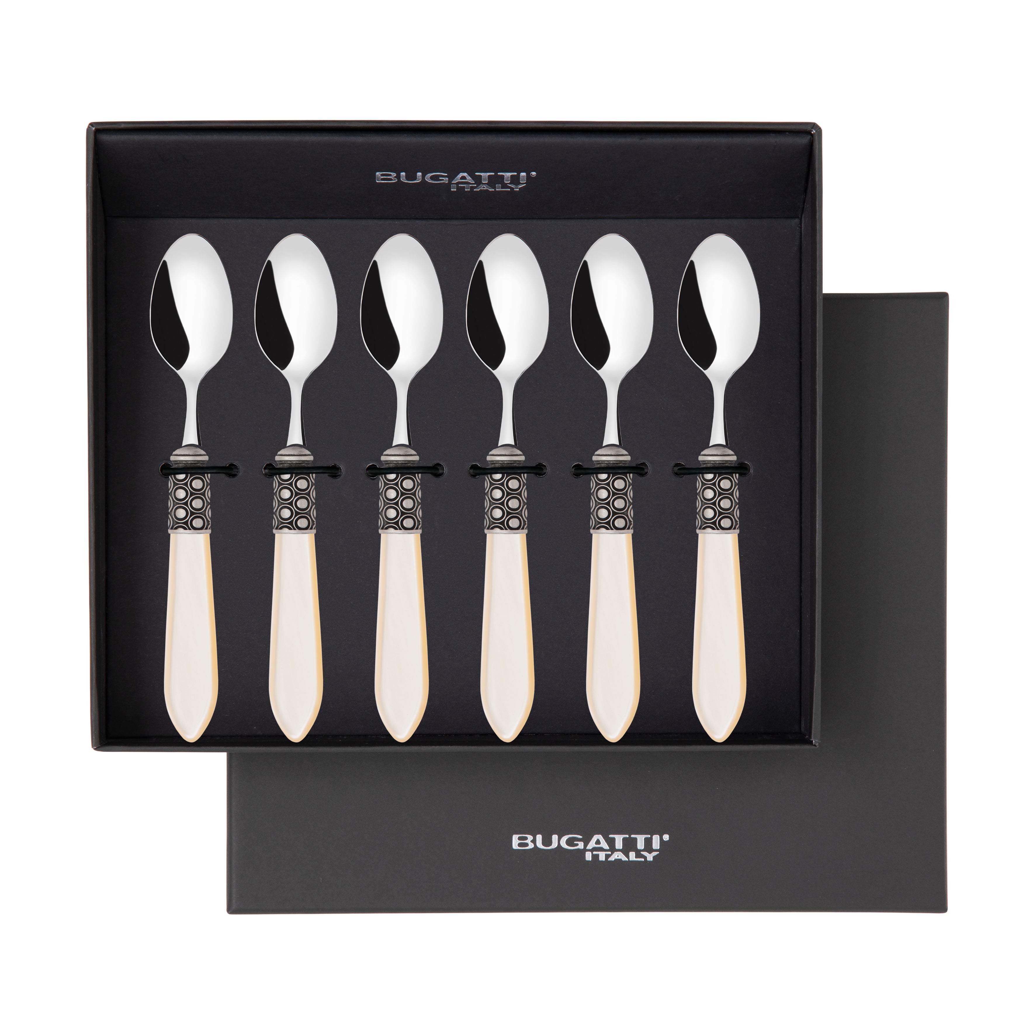 Optical Antique 6 Piece Moka Spoon Set in gift box Ivory